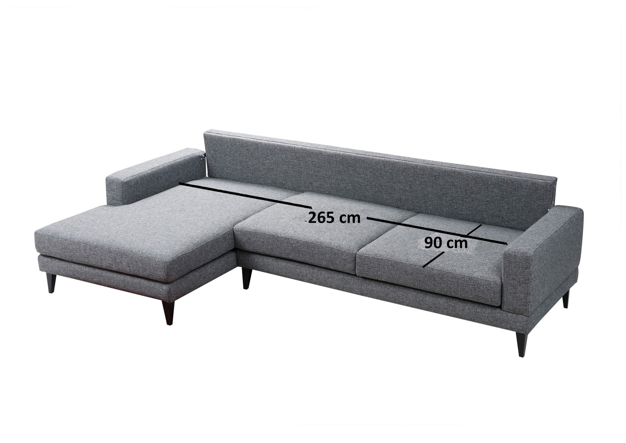 Sofá-cama de canto elegante, cinza escuro, 303 x 160 x 90 cm | Estrutura em madeira de faia e aglomerado, 100% poliéster, almofadas portáteis | Perfeito para espaços modernos