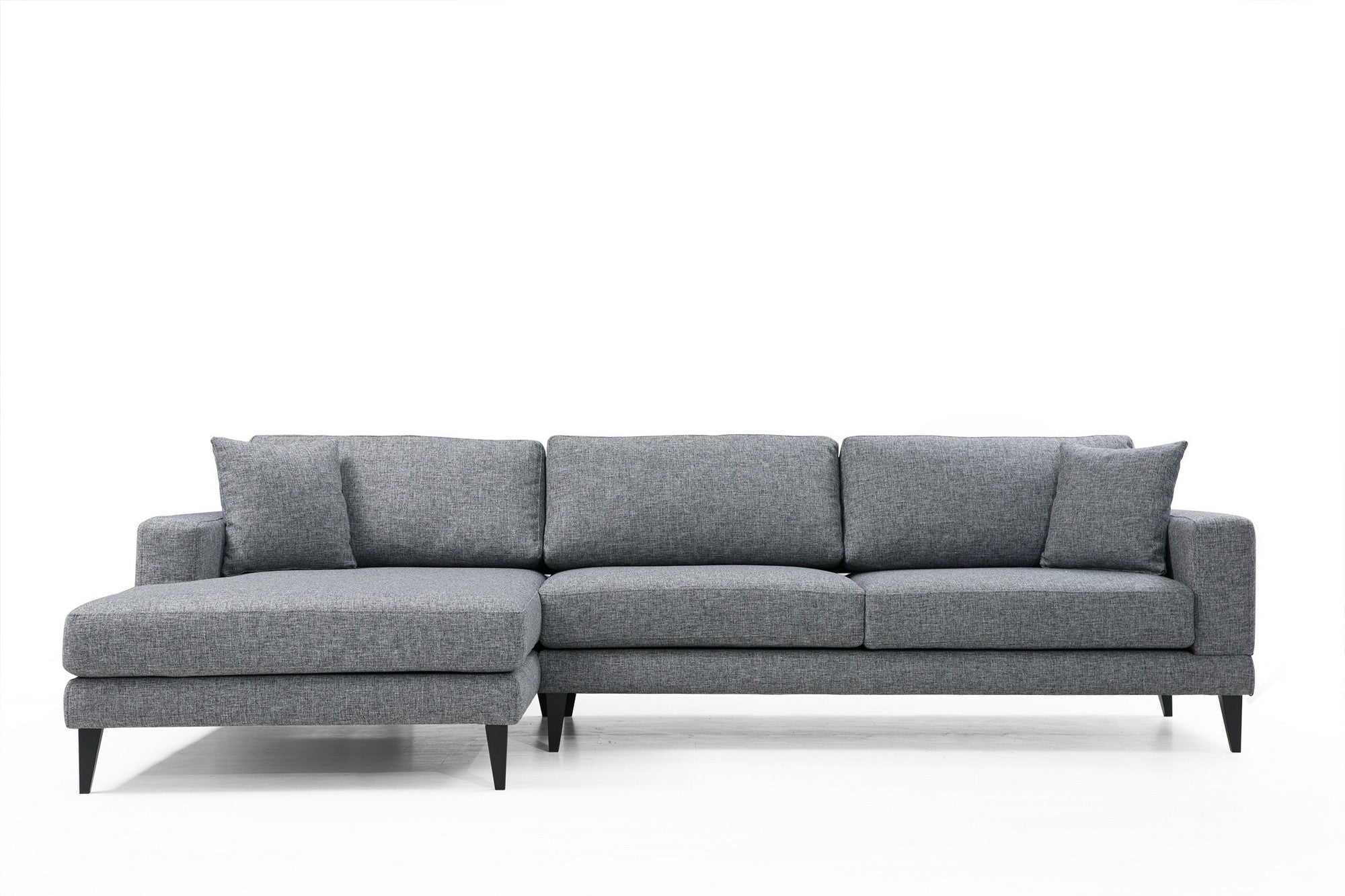 Sofá-cama de canto elegante, cinza escuro, 303 x 160 x 90 cm | Estrutura em madeira de faia e aglomerado, 100% poliéster, almofadas portáteis | Perfeito para espaços modernos