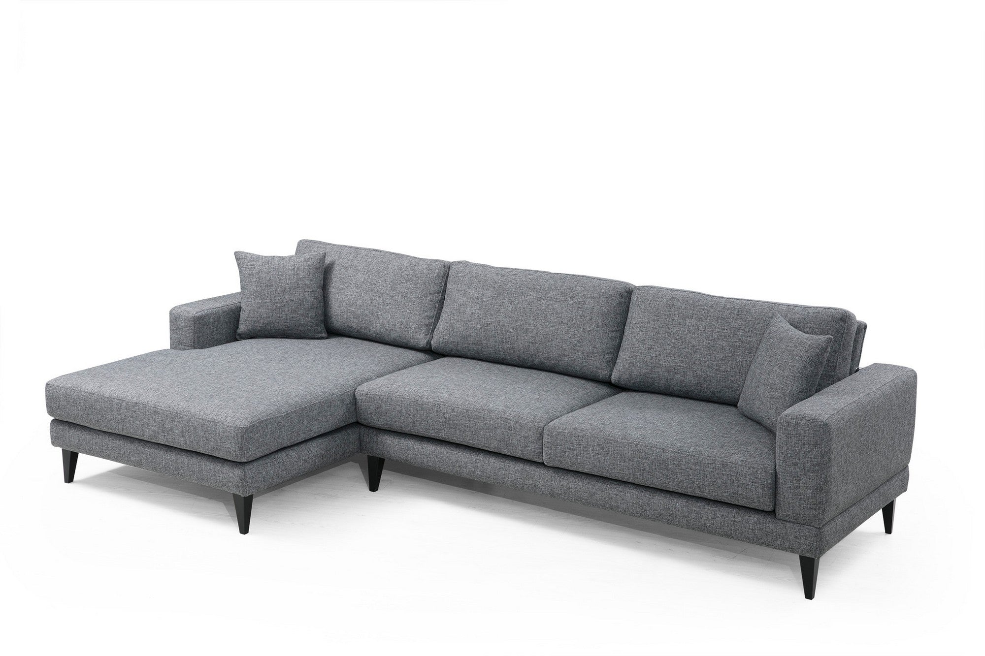 Sofá-cama de canto elegante, cinza escuro, 303 x 160 x 90 cm | Estrutura em madeira de faia e aglomerado, 100% poliéster, almofadas portáteis | Perfeito para espaços modernos