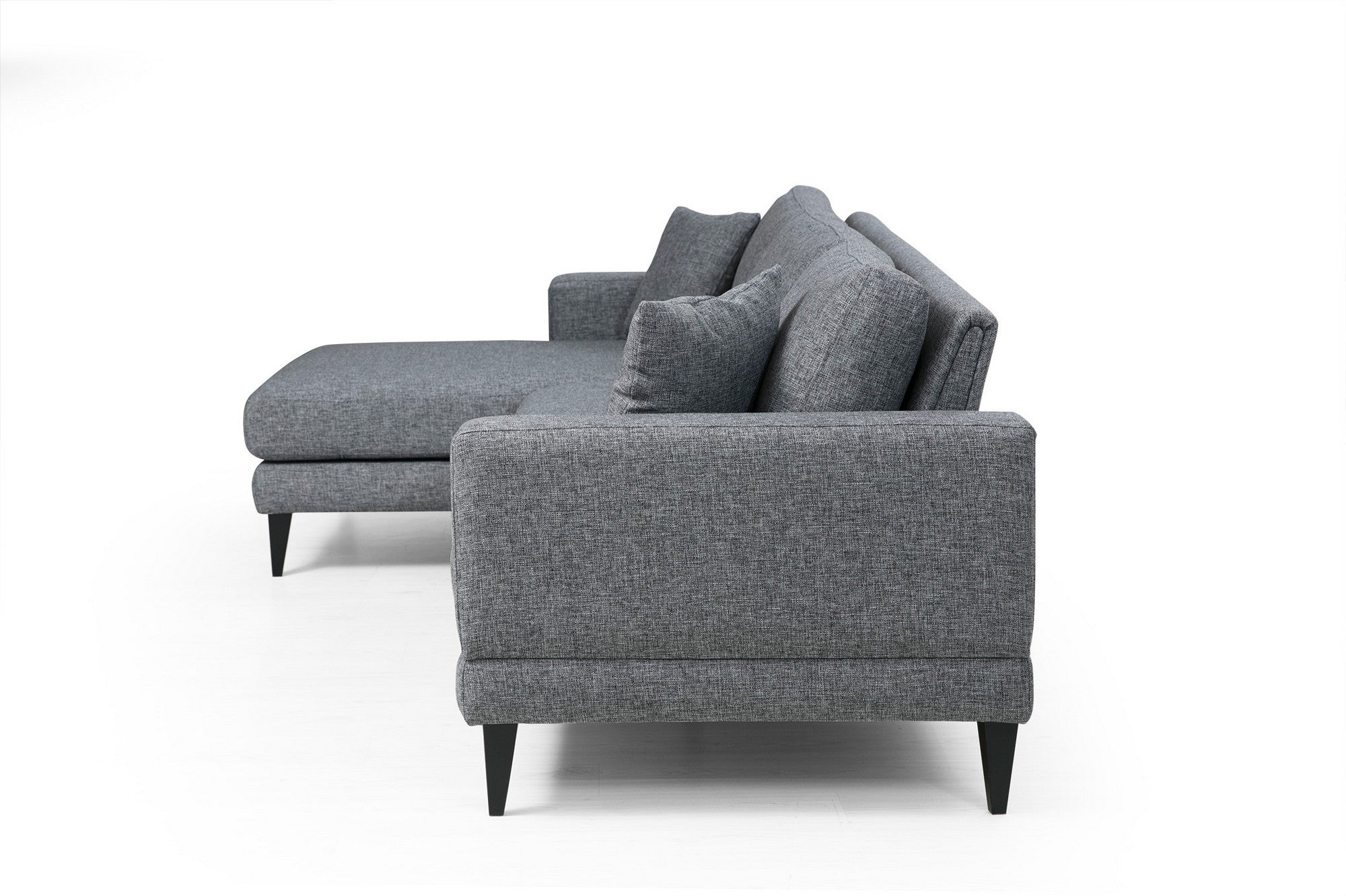 Sofá-cama de canto elegante, cinza escuro, 303 x 160 x 90 cm | Estrutura em madeira de faia e aglomerado, 100% poliéster, almofadas portáteis | Perfeito para espaços modernos