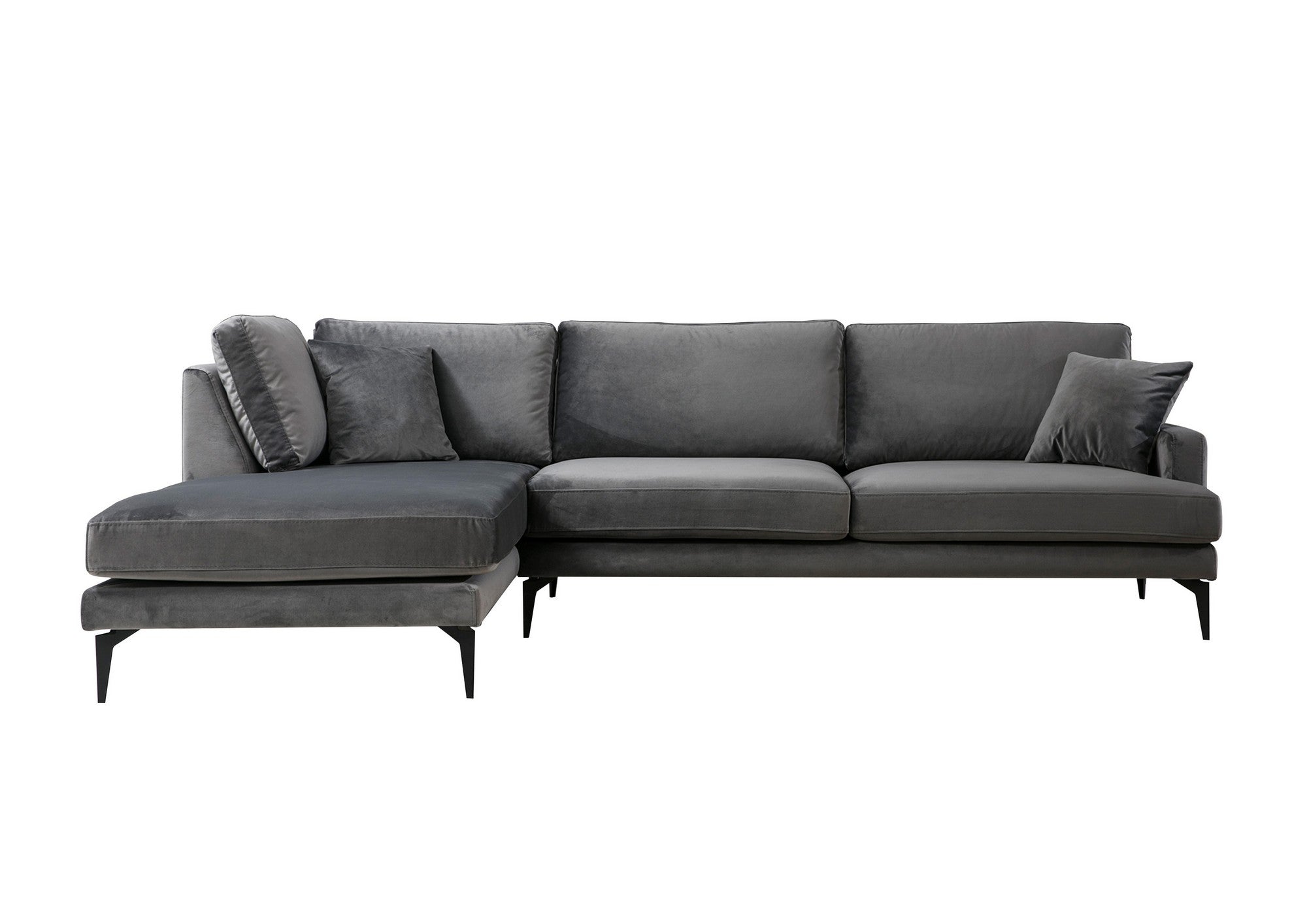 Sofá de canto elegante, cinza antracite, 283 x 180 cm | Estrutura em madeira de faia e aglomerado, 100% poliéster, almofadas de espuma macia | Design industrial moderno com pernas em preto fosco