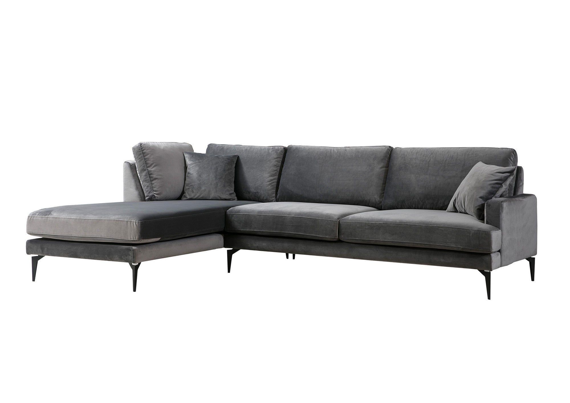 Sofá de canto elegante, cinza antracite, 283 x 180 cm | Estrutura em madeira de faia e aglomerado, 100% poliéster, almofadas de espuma macia | Design industrial moderno com pernas em preto fosco
