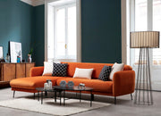 Sofá-cama de canto elegante, laranja, 270 x 170 cm | Estrutura em madeira de faia e aglomerado, 100% poliéster, sistema de sofá-cama, pernas de metal preto fosco | Perfeito para espaços modernos