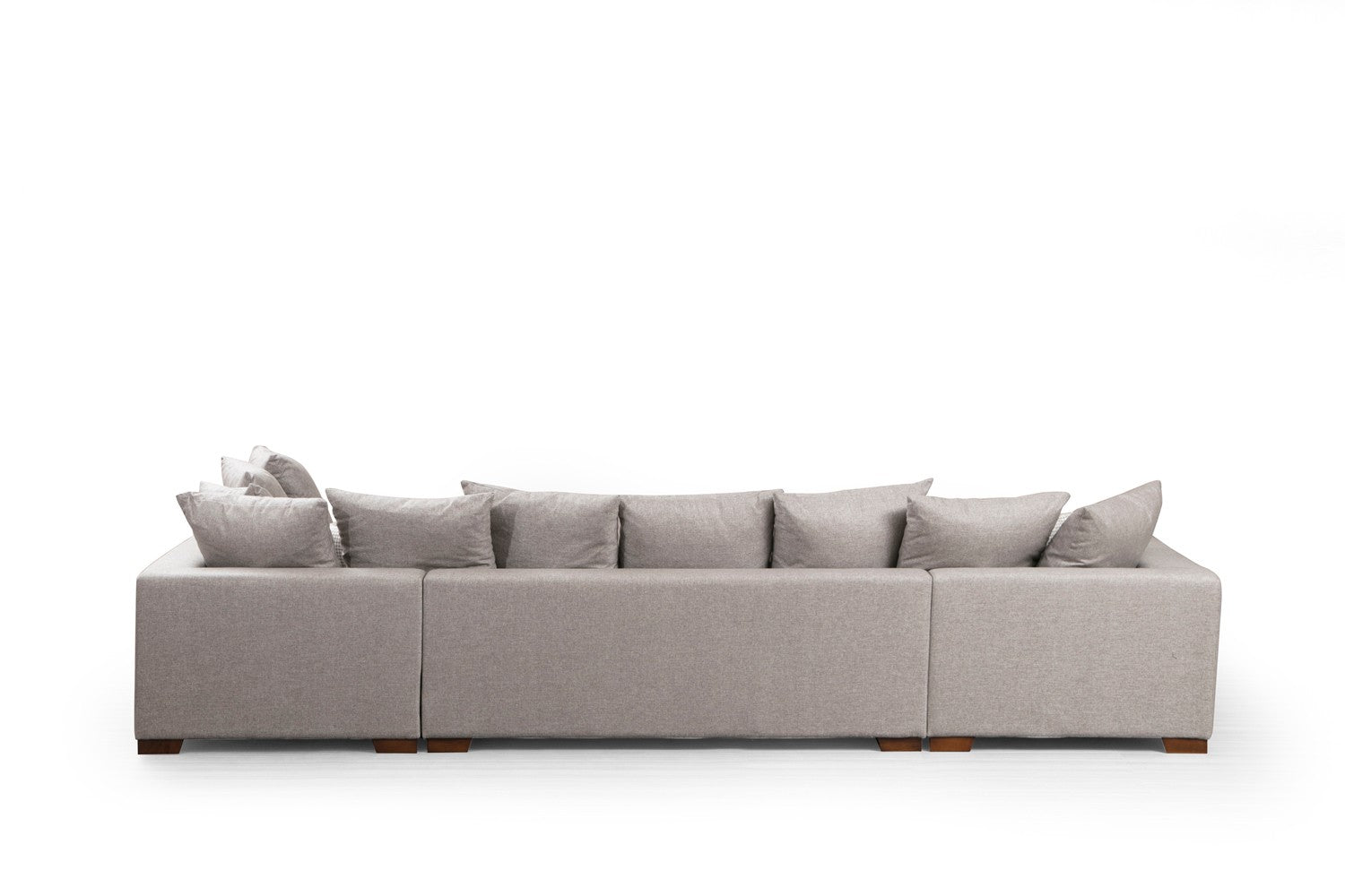 Sofá de canto elegante, bege, 380 x 188 cm | Estrutura em madeira de faia e aglomerado, 100% poliéster, espuma cinza macia | Design escandinavo com pernas de nogueira
