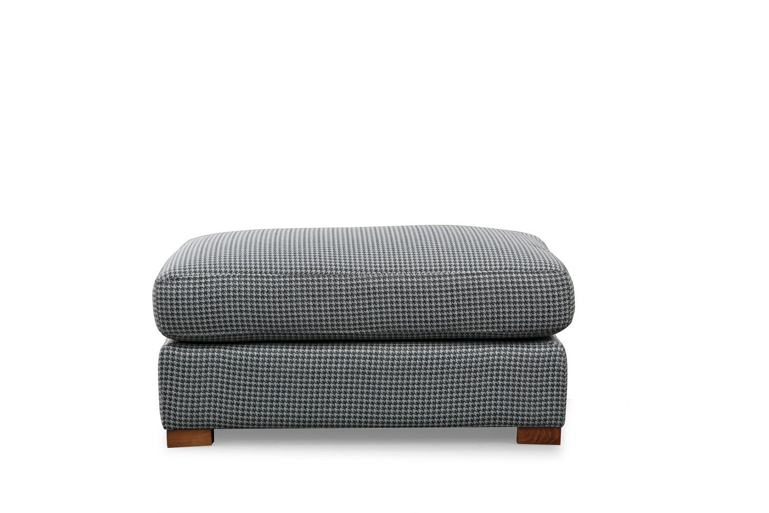 Sofá de canto elegante com pufe, estrutura de madeira de faia e aglomerado, 246 x 266 cm, cinza e cinza claro, 100% poliéster, pernas de nogueira, perfeito para espaços de estar modernos