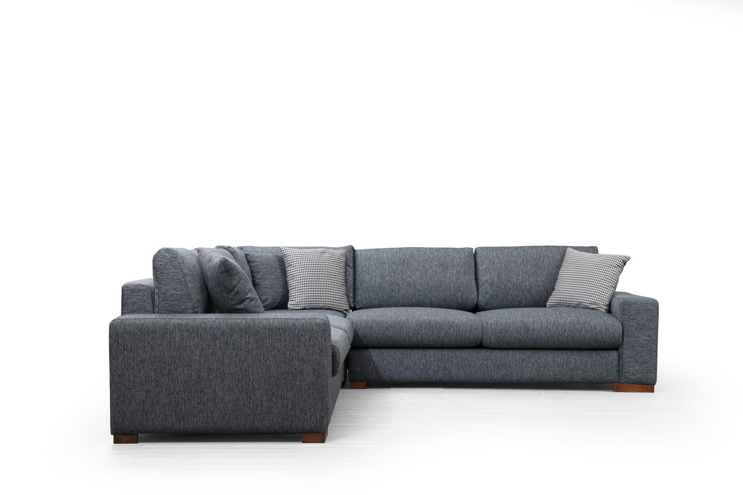 Sofá de canto elegante, antracite, 282 x 282 cm | Estrutura em madeira de faia e aglomerado, tecido 100% poliéster | Almofadas de espuma confortáveis, pernas de nogueira | Design escandinavo moderno