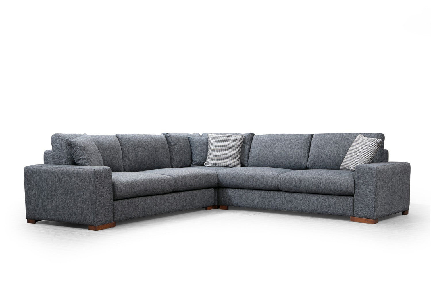 Sofá de canto elegante, antracite, 282 x 282 cm | Estrutura em madeira de faia e aglomerado, tecido 100% poliéster | Almofadas de espuma confortáveis, pernas de nogueira | Design escandinavo moderno