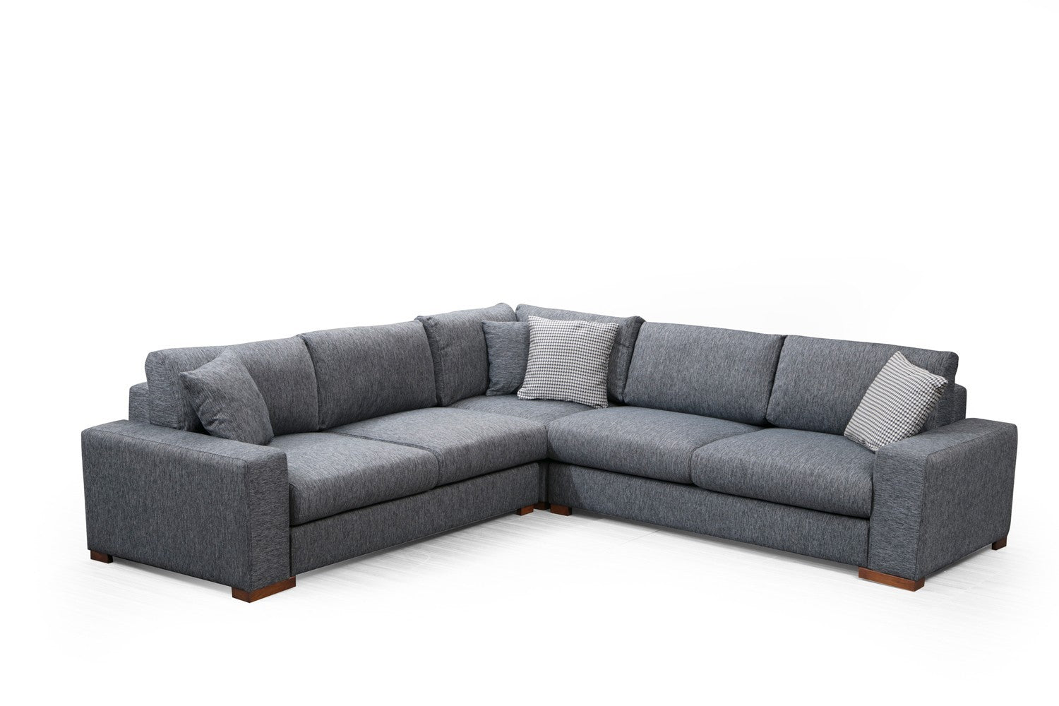 Sofá de canto elegante, antracite, 282 x 282 cm | Estrutura em madeira de faia e aglomerado, tecido 100% poliéster | Almofadas de espuma confortáveis, pernas de nogueira | Design escandinavo moderno