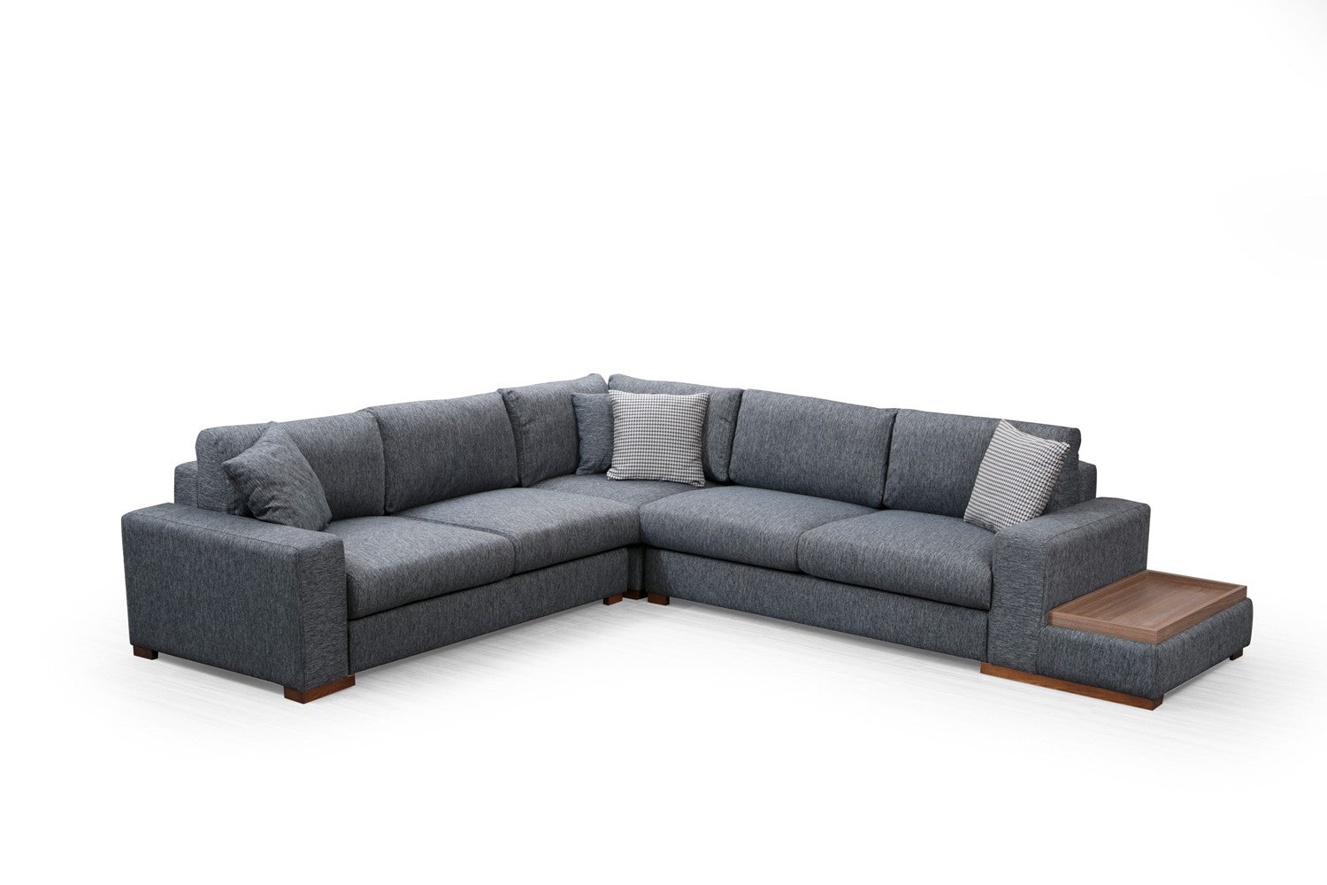 Sofá de canto elegante com estrutura de madeira de faia, tecido antracite, 282 x 323 cm | Inclui 4 almofadas portáteis, pernas de nogueira, perfeito para espaços modernos