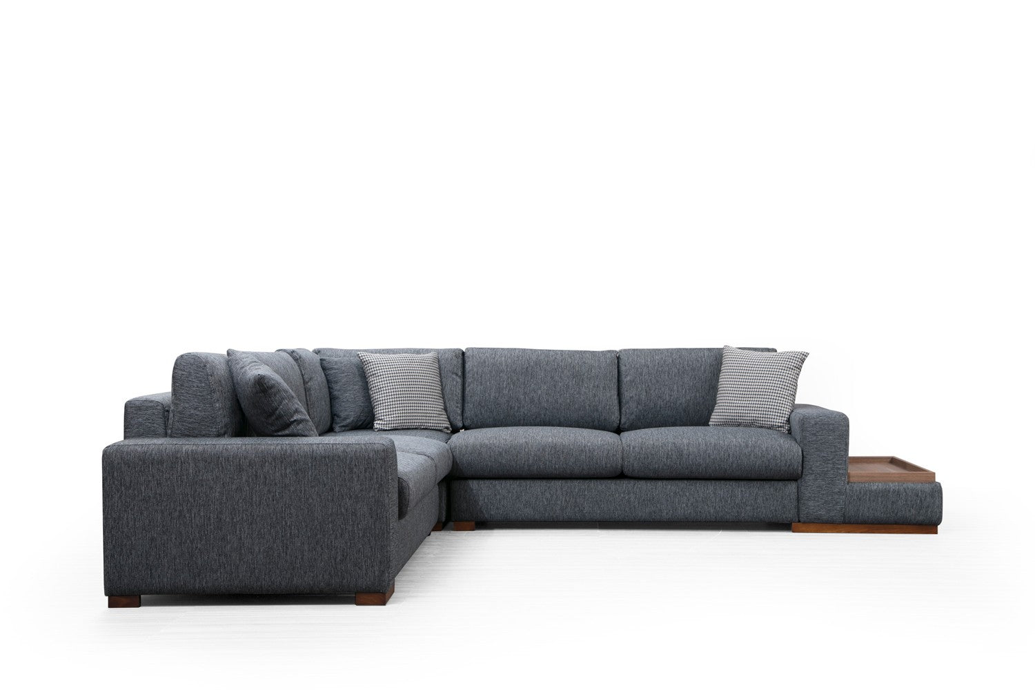Sofá de canto elegante com estrutura de madeira de faia, tecido antracite, 282 x 323 cm | Inclui 4 almofadas portáteis, pernas de nogueira, perfeito para espaços modernos