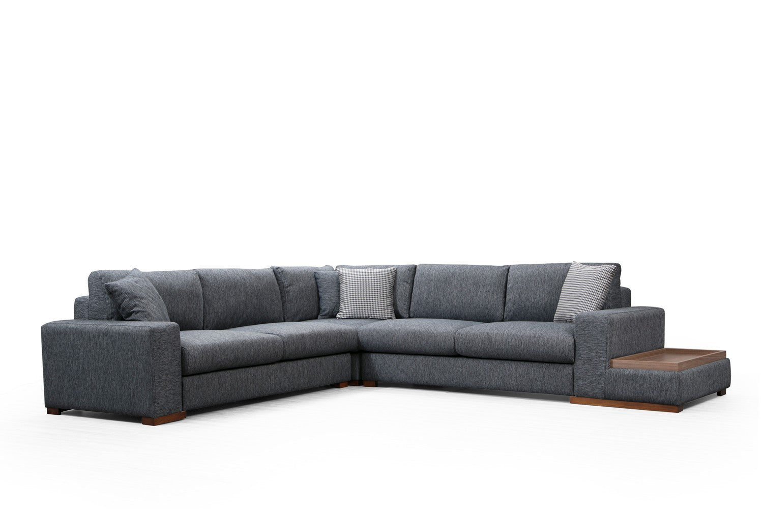 Sofá de canto elegante com estrutura de madeira de faia, tecido antracite, 282 x 323 cm | Inclui 4 almofadas portáteis, pernas de nogueira, perfeito para espaços modernos