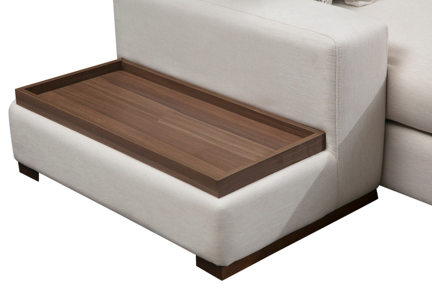 Sofá de canto elegante com pufe, estrutura de madeira de faia e aglomerado, 374 x 428 cm | 100% poliéster, pernas de nogueira | Design escandinavo moderno, lavável a seco