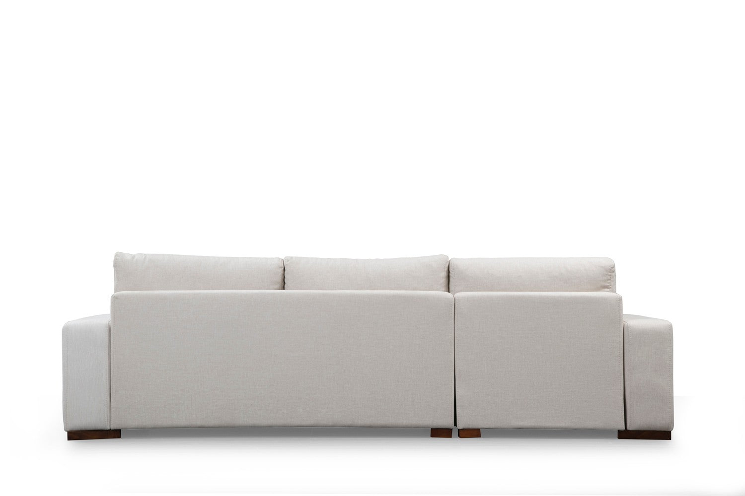 Sofá de canto elegante, 270 x 194 cm, estrutura de madeira de faia, 100% poliéster, pernas de nogueira, almofadas portáteis, lavável a seco, design escandinavo, branco