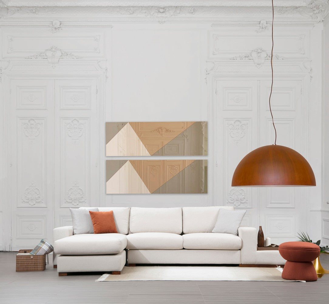 Sofá de canto elegante com estrutura de madeira de faia, 312 x 194 cm, 100% poliéster, pernas de nogueira, inclui 2 almofadas | Design escandinavo moderno, tecido lavável a seco