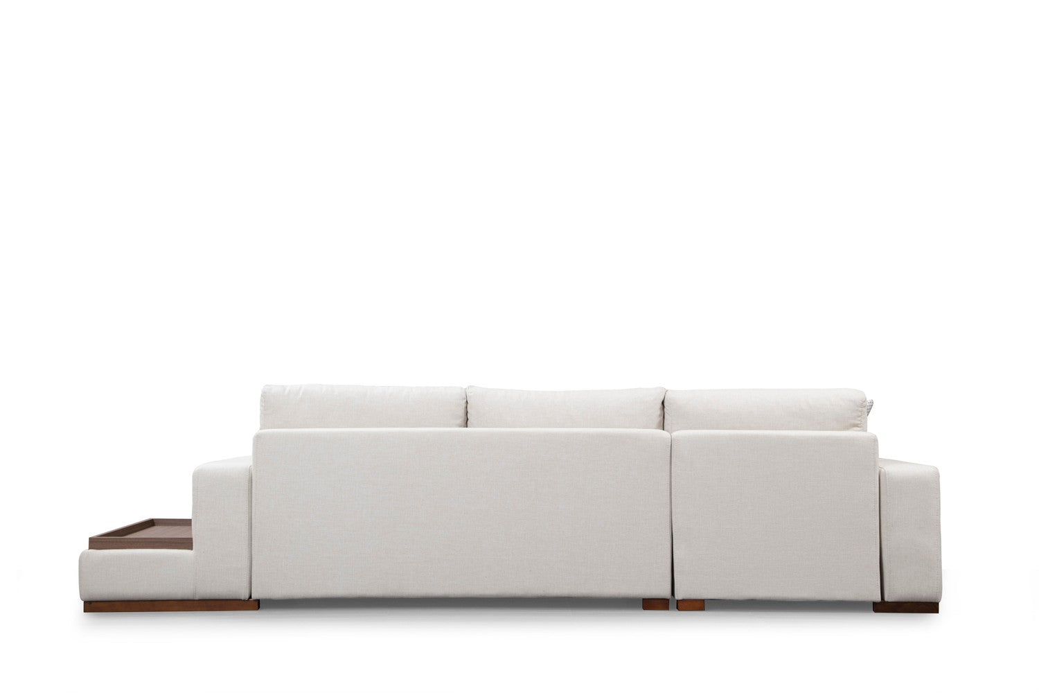 Sofá de canto elegante com estrutura de madeira de faia, 312 x 194 cm, 100% poliéster, pernas de nogueira, inclui 2 almofadas | Design escandinavo moderno, tecido lavável a seco
