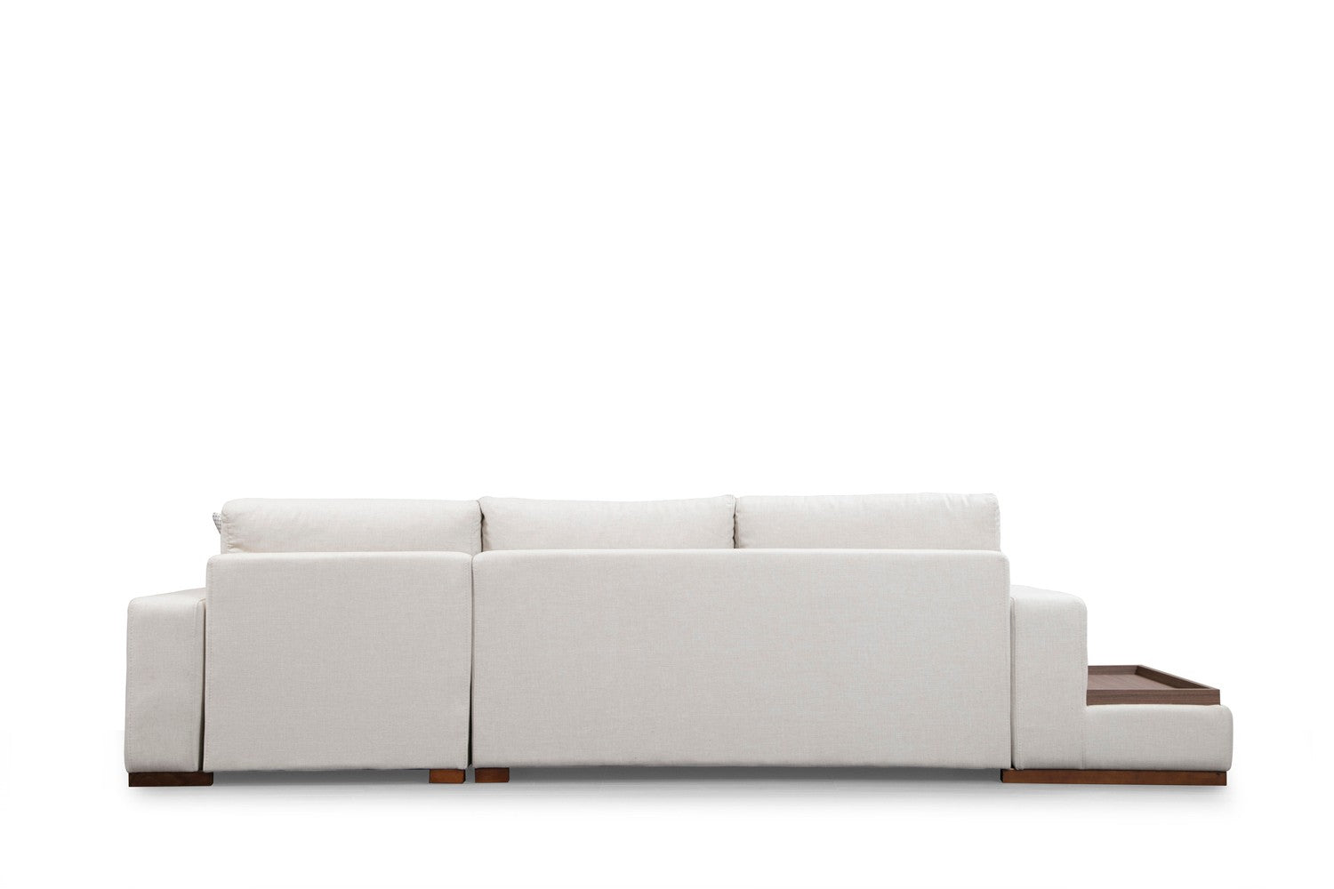Sofá de canto elegante com estrutura de madeira de faia, 312 x 194 cm, 100% poliéster, pernas de nogueira, inclui 2 almofadas | Design escandinavo moderno, tecido lavável a seco