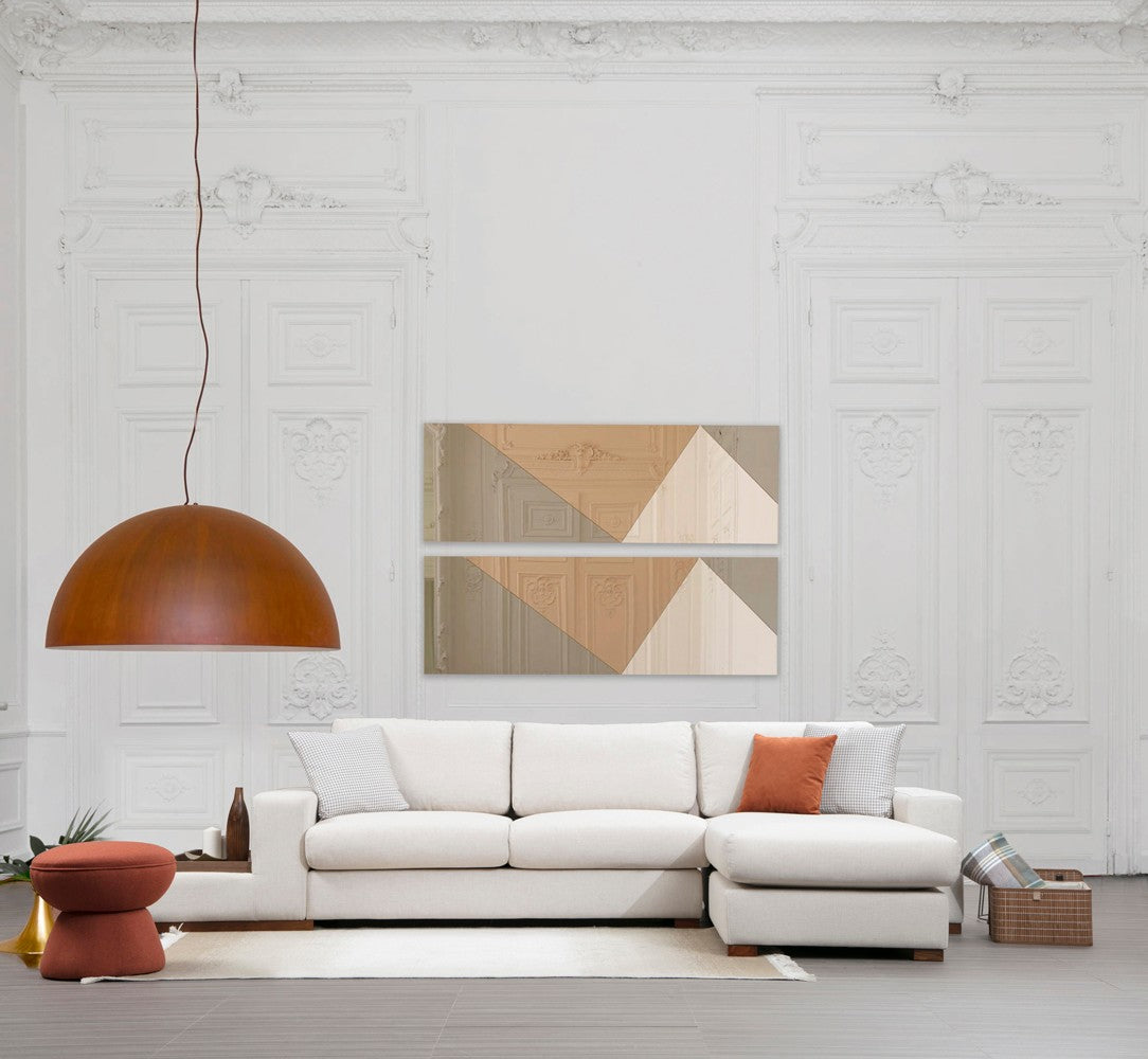 Sofá de canto elegante com estrutura de madeira de faia, 312 x 194 cm, 100% poliéster, pernas de nogueira, inclui 2 almofadas | Design escandinavo moderno, tecido lavável a seco