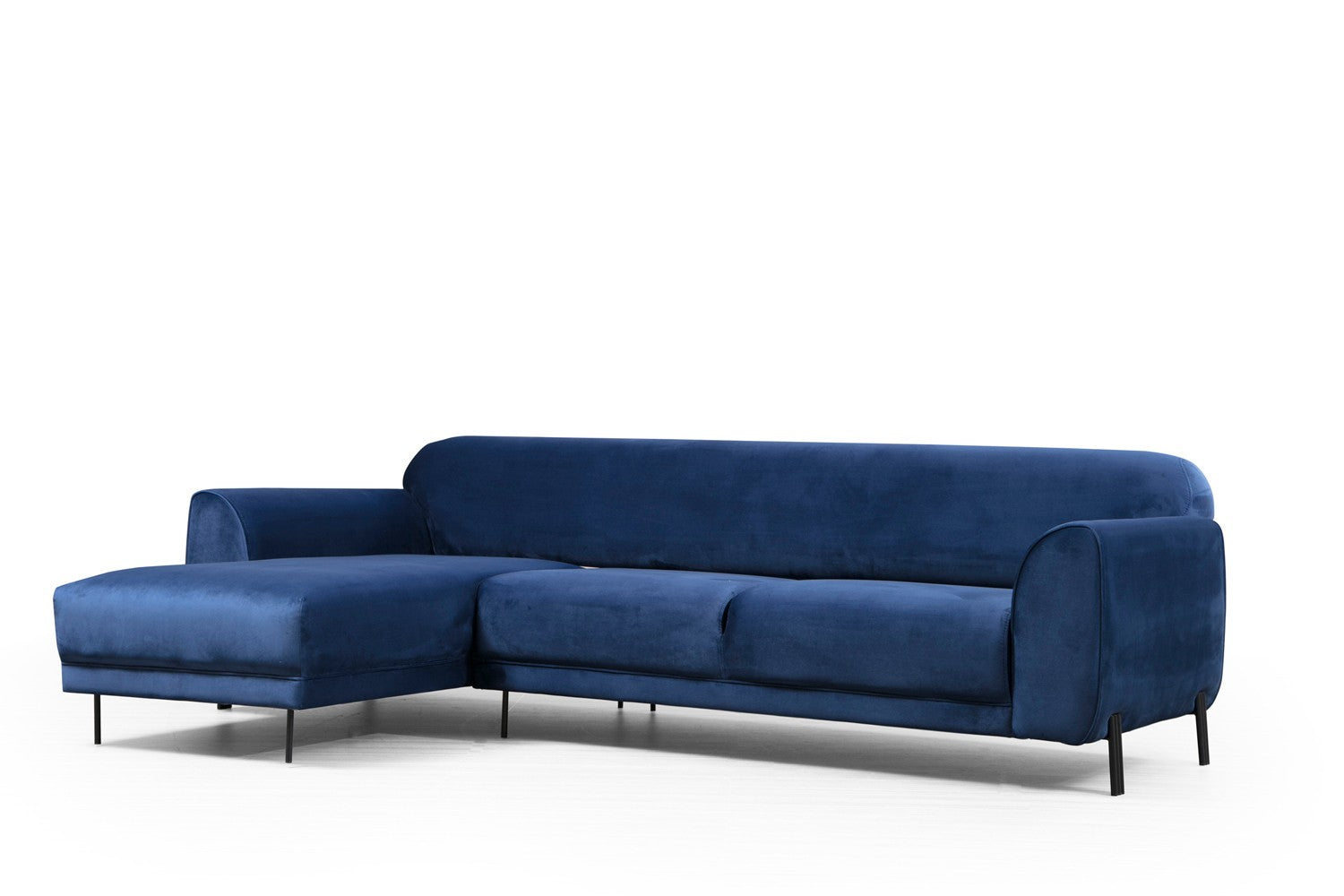 Sofá-cama de canto elegante em azul-marinho, estrutura de madeira de faia e aglomerado, 287 x 169 cm | 100% poliéster, espuma de mola de 10 cm, design industrial moderno
