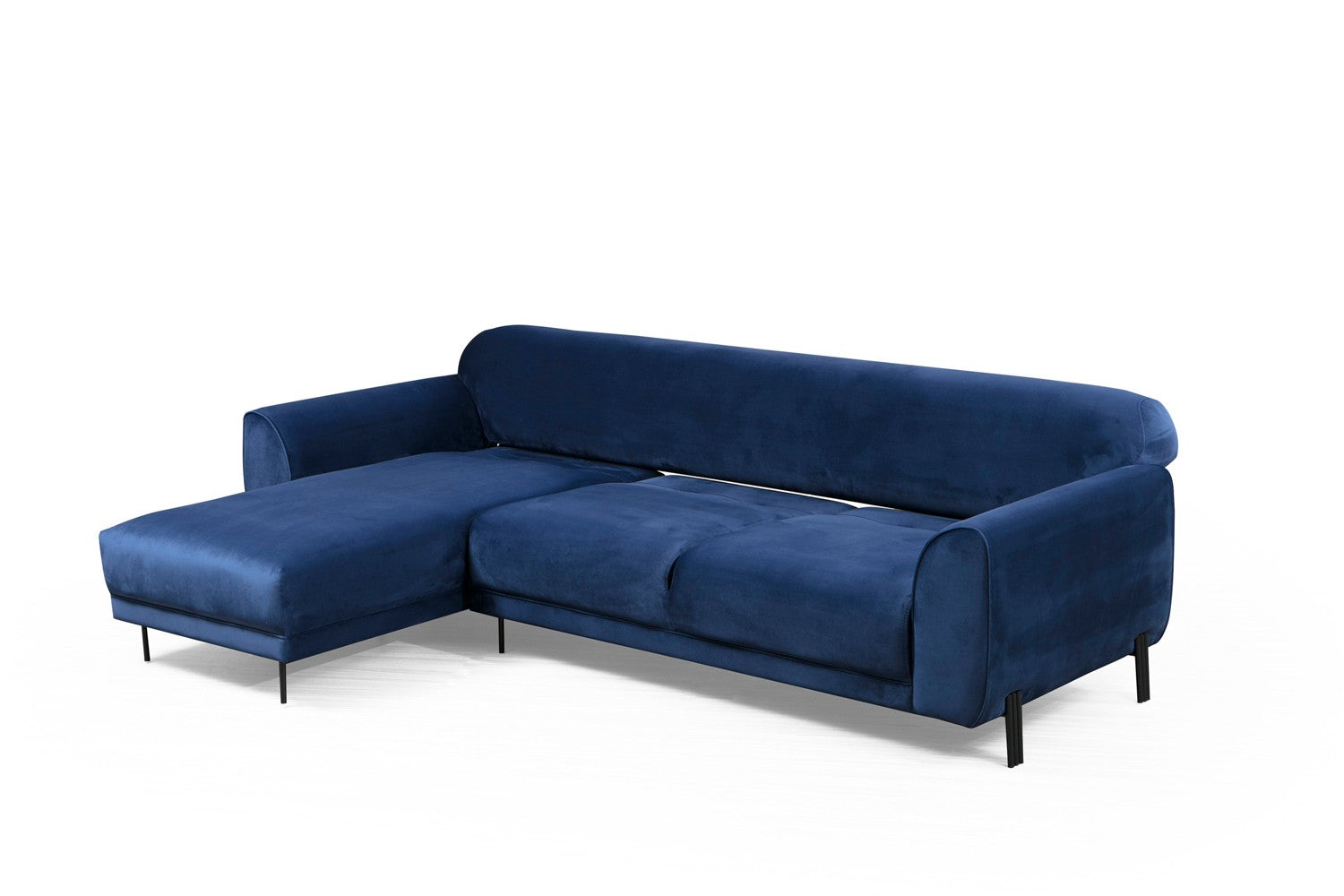 Sofá-cama de canto elegante em azul-marinho, estrutura de madeira de faia e aglomerado, 287 x 169 cm | 100% poliéster, espuma de mola de 10 cm, design industrial moderno