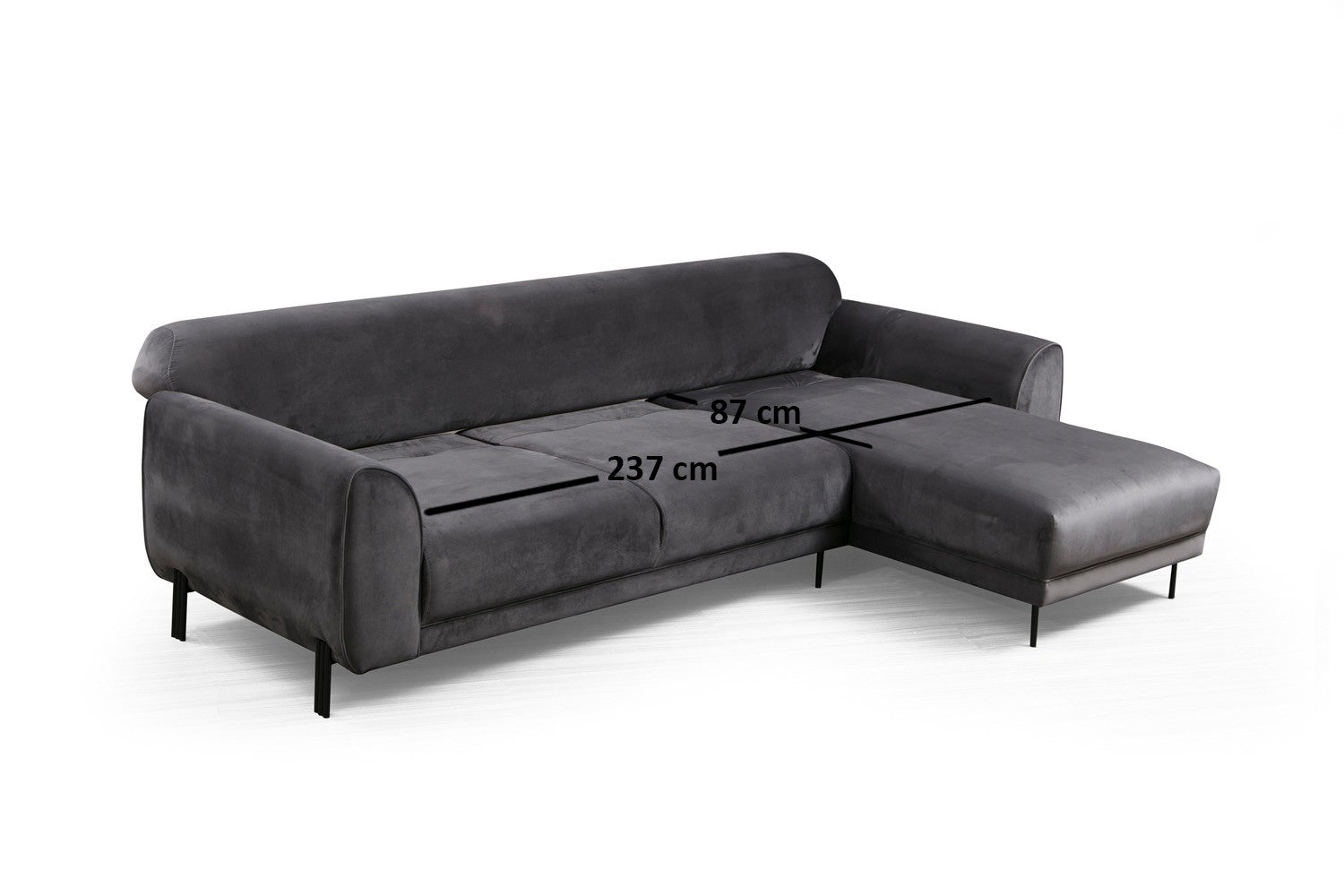 Sofá-cama de canto elegante, antracite, 287 x 169 cm | Estrutura em madeira de faia e aglomerado, 100% poliéster, espuma de mola de 10 cm | Design industrial moderno, perfeito para espaços de convivência
