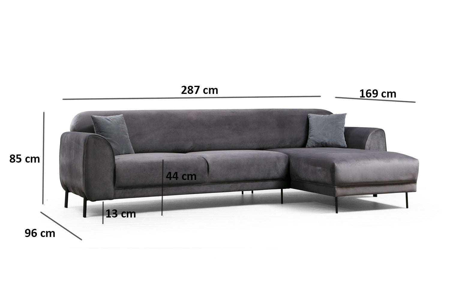 Sofá-cama de canto elegante, antracite, 287 x 169 cm | Estrutura em madeira de faia e aglomerado, 100% poliéster, espuma de mola de 10 cm | Design industrial moderno, perfeito para espaços de convivência