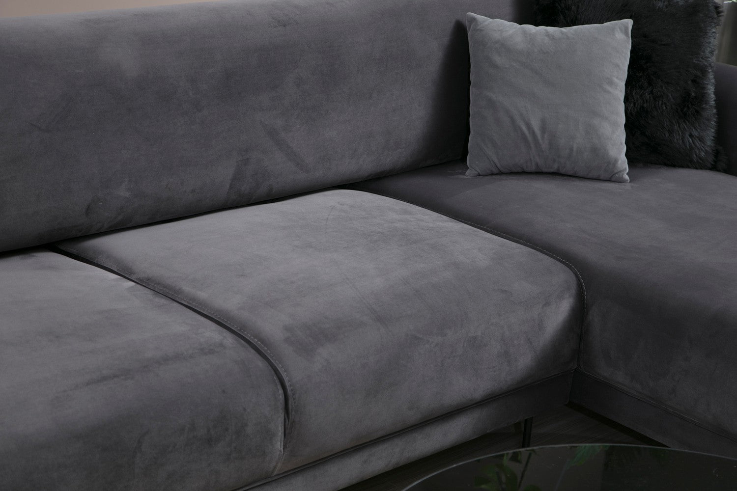 Sofá-cama de canto elegante, antracite, 287 x 169 cm | Estrutura em madeira de faia e aglomerado, 100% poliéster, espuma de mola de 10 cm | Design industrial moderno, perfeito para espaços de convivência