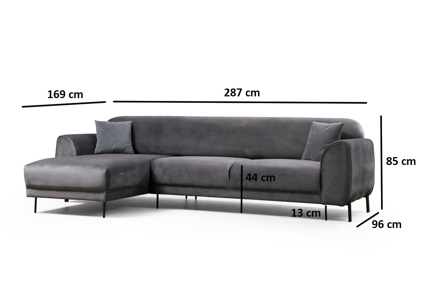 Sofá-cama de canto elegante, antracite, 287 x 169 cm | Estrutura em madeira de faia e aglomerado, 100% poliéster, espuma de mola de 10 cm | Design industrial moderno, perfeito para espaços de convivência