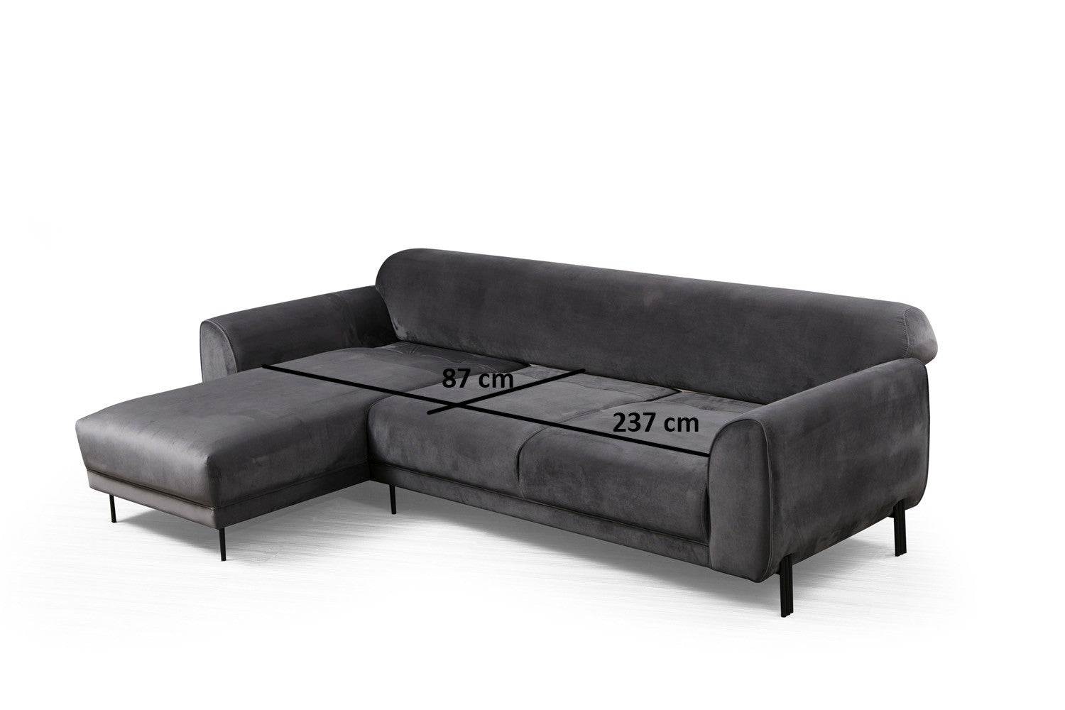 Sofá-cama de canto elegante, antracite, 287 x 169 cm | Estrutura em madeira de faia e aglomerado, 100% poliéster, espuma de mola de 10 cm | Design industrial moderno, perfeito para espaços de convivência