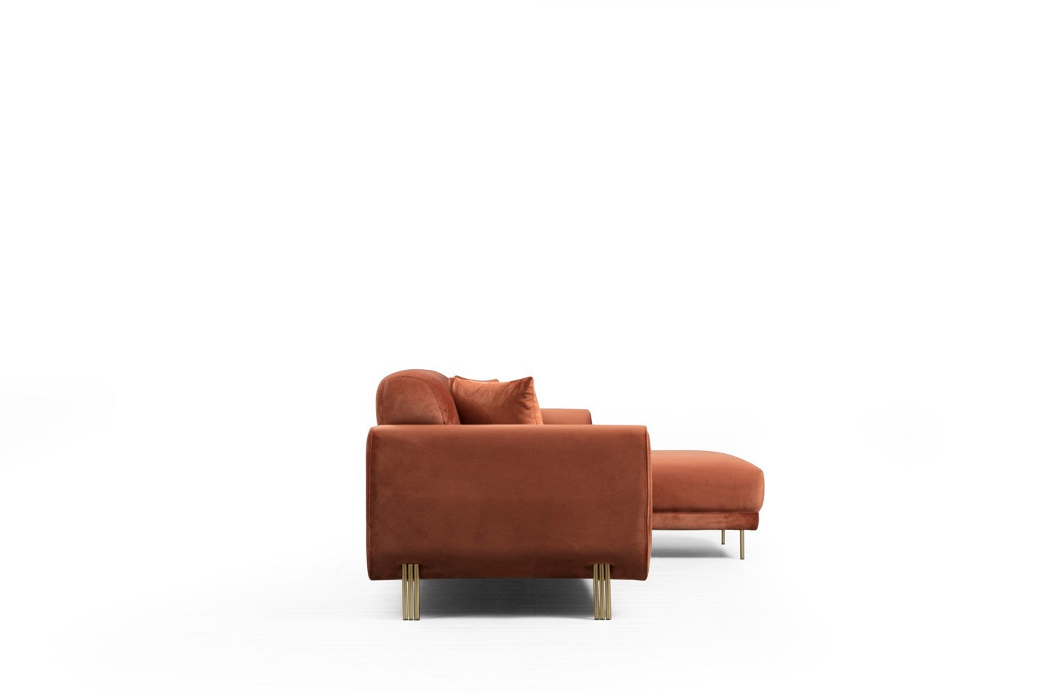 Sofá-cama de canto Cinnamon, estrutura de madeira de faia e aglomerado, 287 x 169 cm | 100% poliéster, pernas de metal dourado, elegante e funcional para espaços modernos