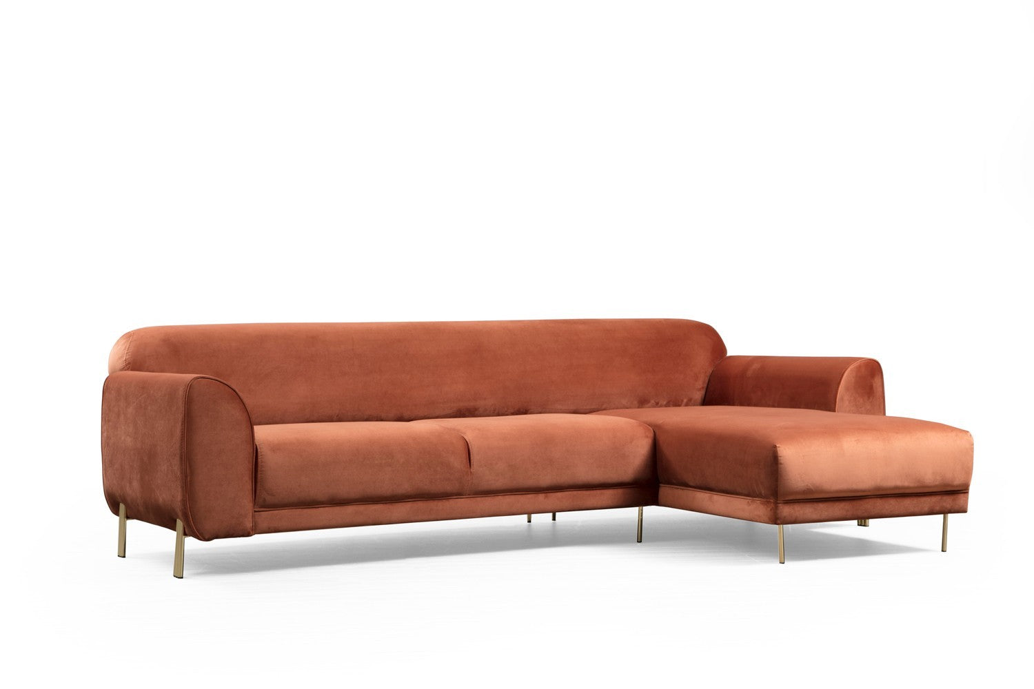 Sofá-cama de canto Cinnamon, estrutura de madeira de faia e aglomerado, 287 x 169 cm | 100% poliéster, pernas de metal dourado, elegante e funcional para espaços modernos