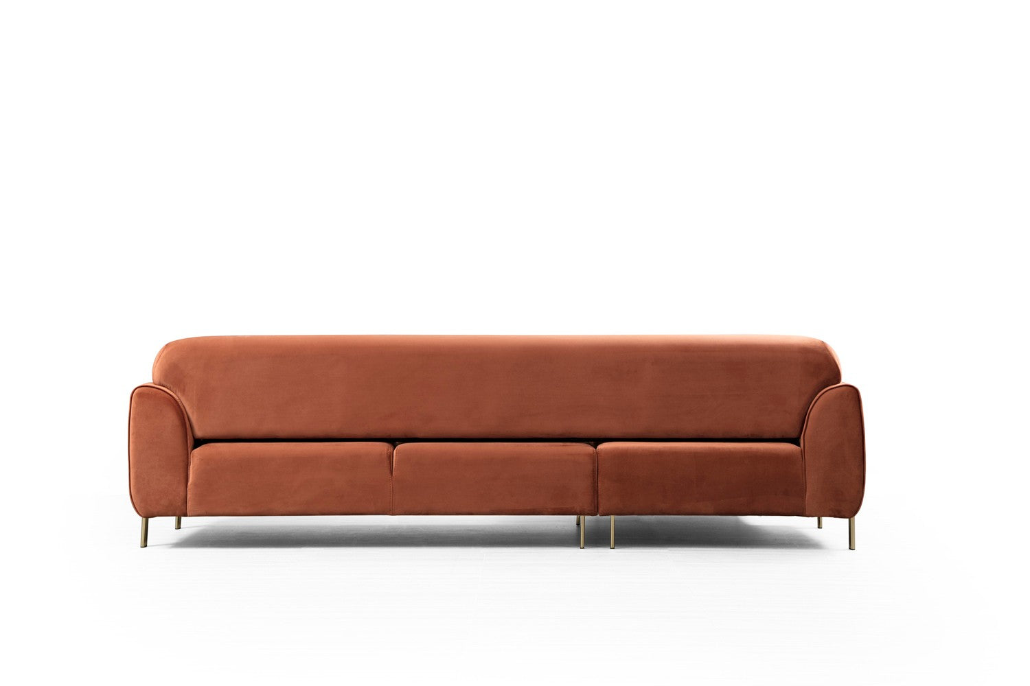 Sofá-cama de canto Cinnamon, estrutura de madeira de faia e aglomerado, 287 x 169 cm | 100% poliéster, pernas de metal dourado, elegante e funcional para espaços modernos