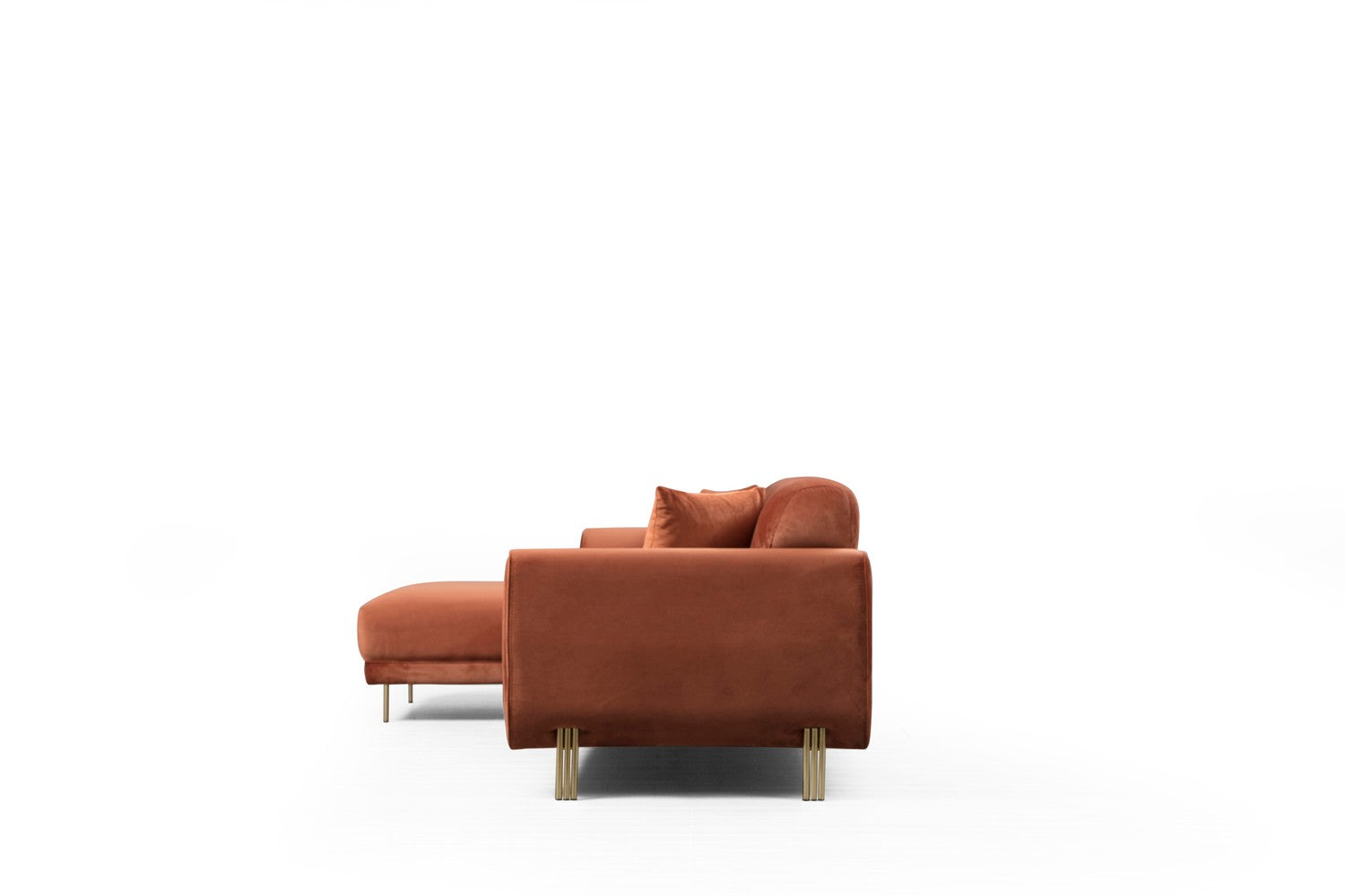 Sofá-cama de canto Cinnamon, estrutura de madeira de faia e aglomerado, 287 x 169 cm | 100% poliéster, pernas de metal dourado, elegante e funcional para espaços modernos