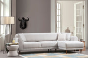 Sofá-cama de canto bege, 287 x 169 cm, estrutura de madeira de faia, 100% poliéster, espuma de mola de 10 cm, pernas pretas foscas | Elegante e funcional para espaços modernos