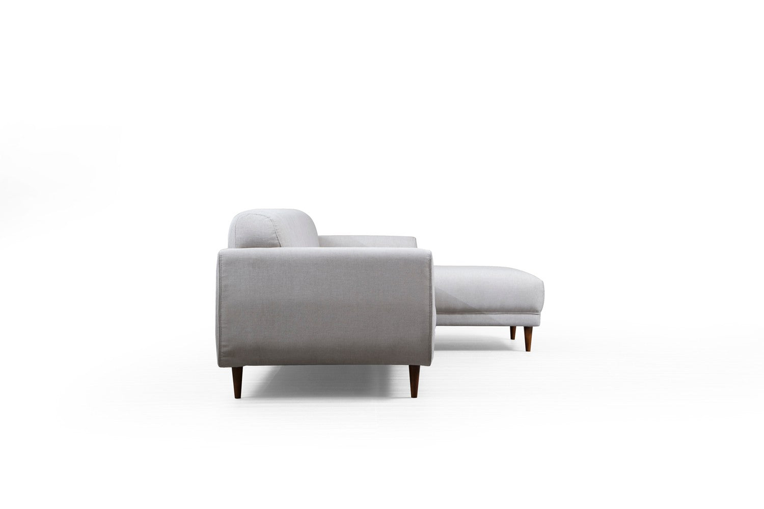 Sofá-cama de canto bege, 287 x 169 cm, estrutura de madeira de faia, 100% poliéster, espuma de mola de 10 cm, pernas pretas foscas | Elegante e funcional para espaços modernos