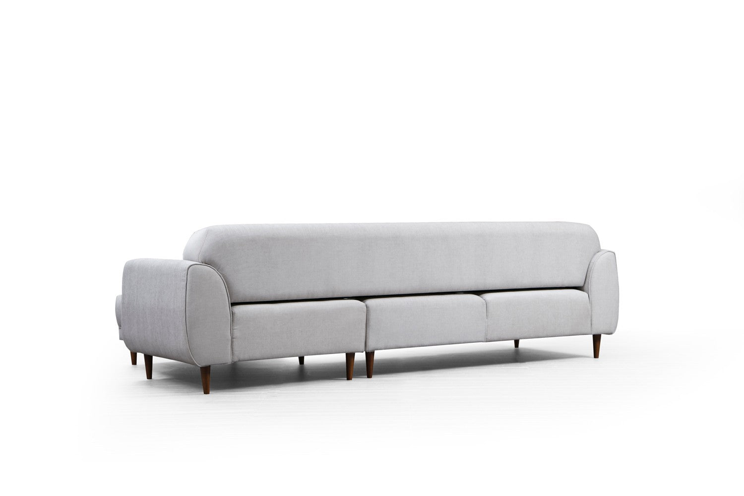Sofá-cama de canto bege, 287 x 169 cm, estrutura de madeira de faia, 100% poliéster, espuma de mola de 10 cm, pernas pretas foscas | Elegante e funcional para espaços modernos