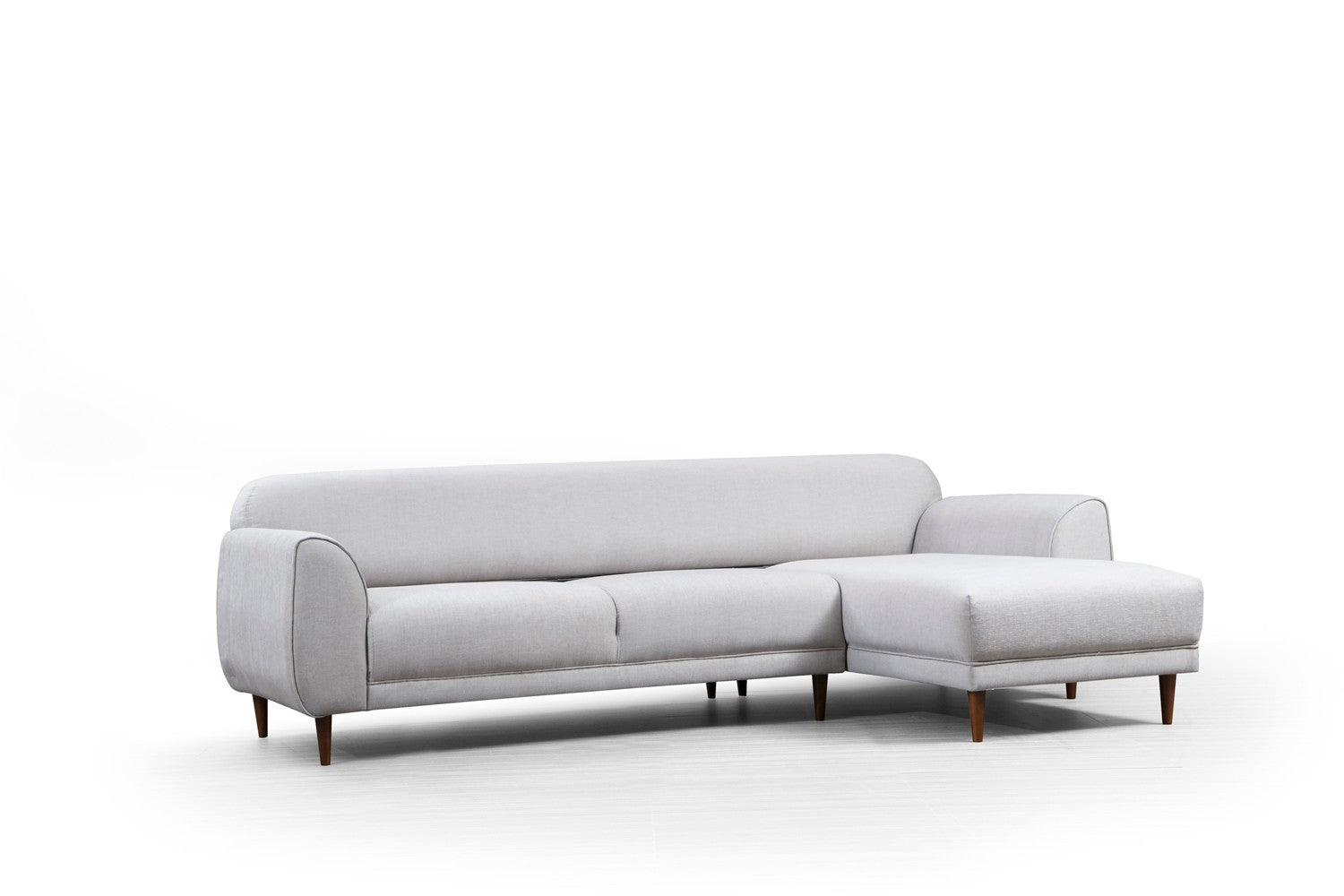 Sofá-cama de canto bege, 287 x 169 cm, estrutura de madeira de faia, 100% poliéster, espuma de mola de 10 cm, pernas pretas foscas | Elegante e funcional para espaços modernos