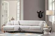 Sofá-cama de canto bege, 287 x 169 cm, estrutura de madeira de faia, 100% poliéster, espuma de 10 cm, pernas pretas foscas | Elegante e funcional para espaços modernos
