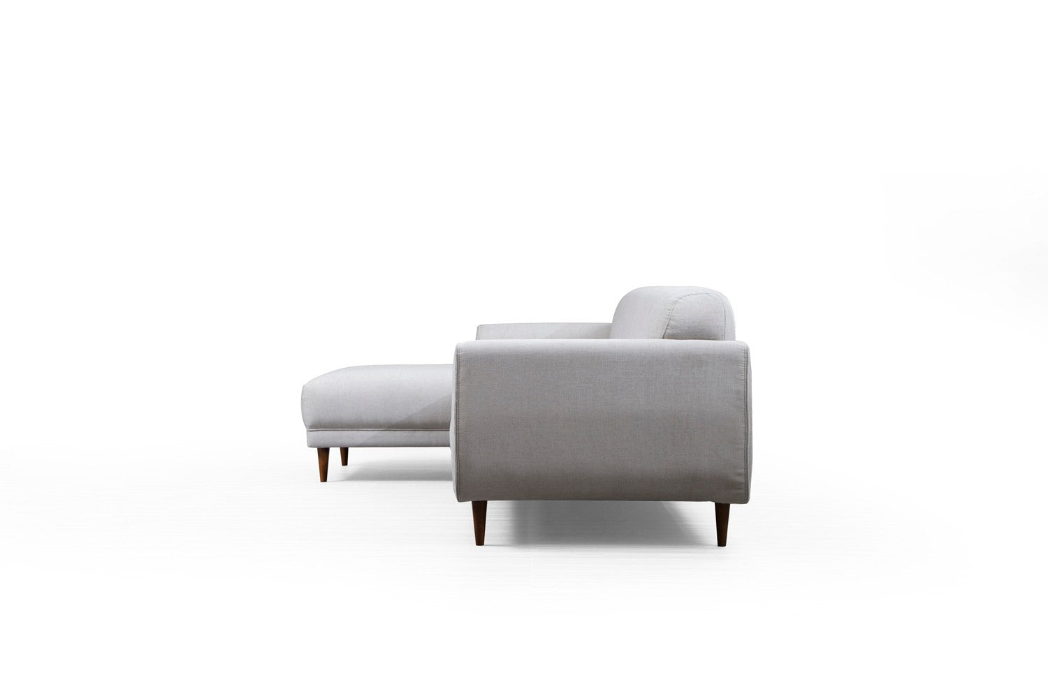 Sofá-cama de canto bege, 287 x 169 cm, estrutura de madeira de faia, 100% poliéster, espuma de 10 cm, pernas pretas foscas | Elegante e funcional para espaços modernos