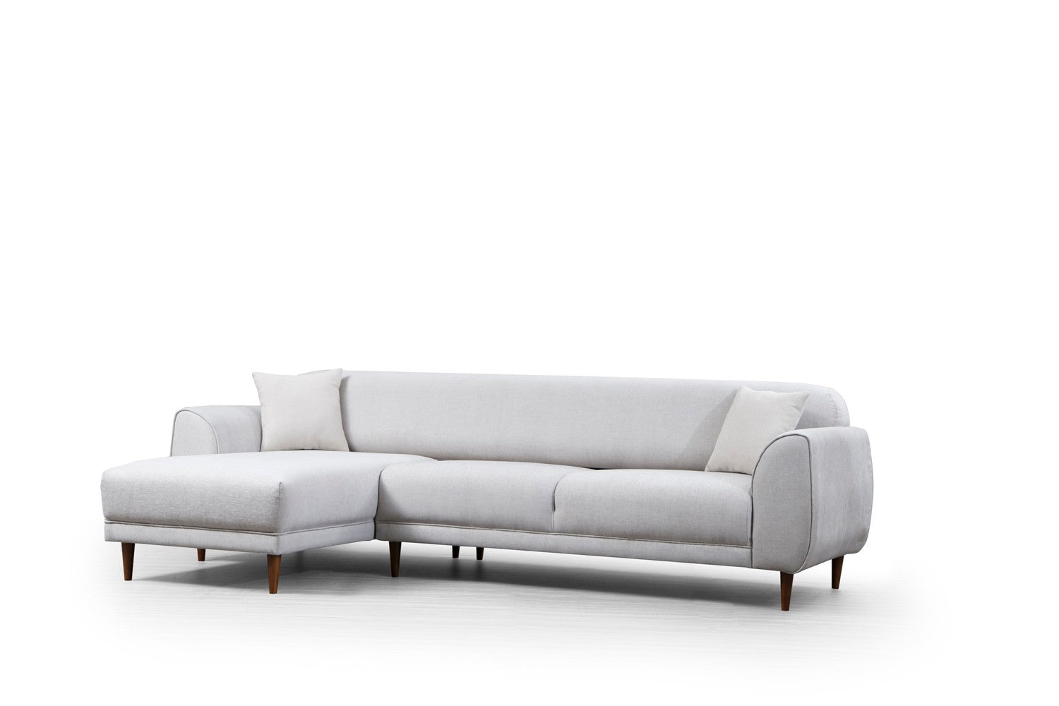 Sofá-cama de canto bege, 287 x 169 cm, estrutura de madeira de faia, 100% poliéster, espuma de 10 cm, pernas pretas foscas | Elegante e funcional para espaços modernos
