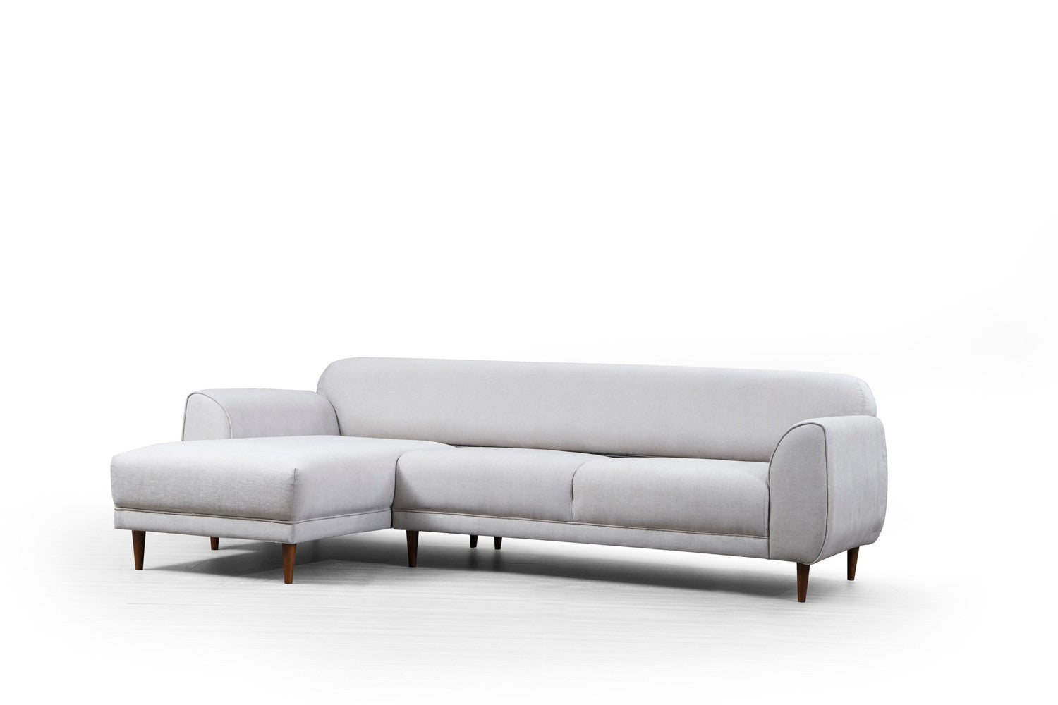 Sofá-cama de canto bege, 287 x 169 cm, estrutura de madeira de faia, 100% poliéster, espuma de 10 cm, pernas pretas foscas | Elegante e funcional para espaços modernos