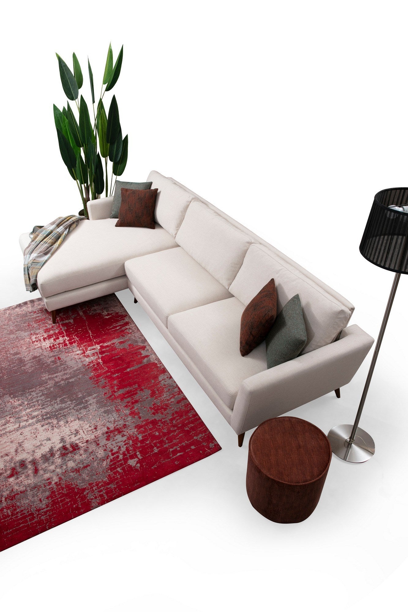 Sofá-cama de canto bege, 303 x 168 cm, estrutura de madeira de faia, 100% poliéster, almofadas de espuma macia, design escandinavo moderno, perfeito para salas de estar