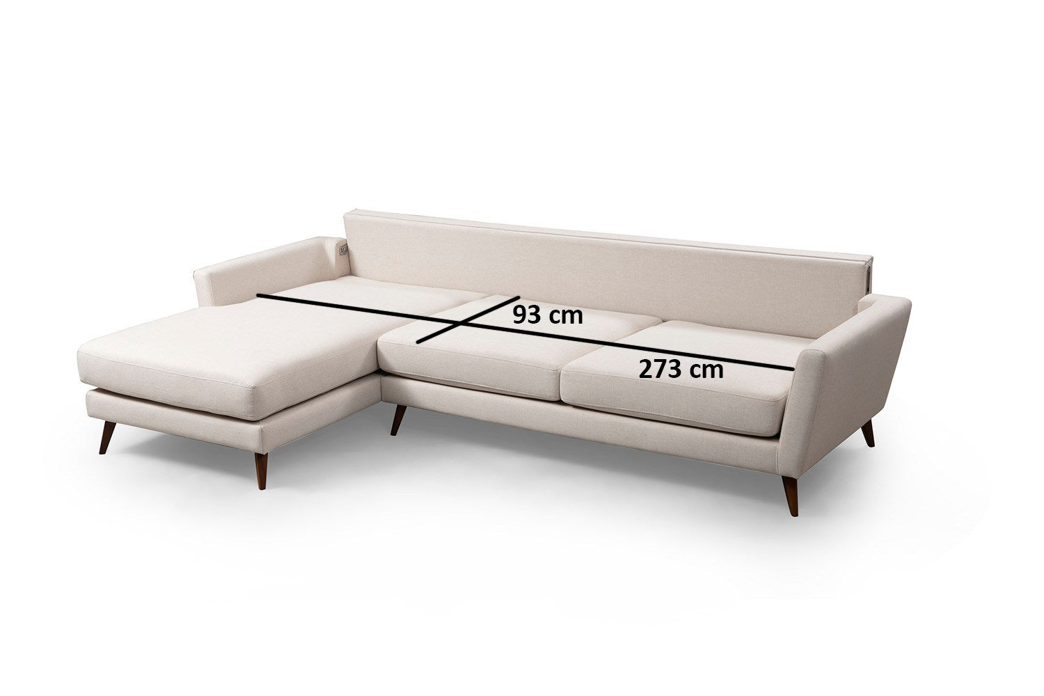 Sofá-cama de canto bege, 303 x 168 cm, estrutura de madeira de faia, 100% poliéster, almofadas de espuma macia, design escandinavo moderno, perfeito para salas de estar