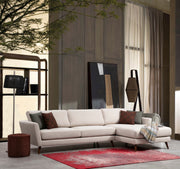Sofá-cama de canto elegante, estrutura de madeira de faia e aglomerado, 303 x 168 cm, bege e marrom, 100% poliéster, perfeito para espaços de estar modernos, design funcional e elegante
