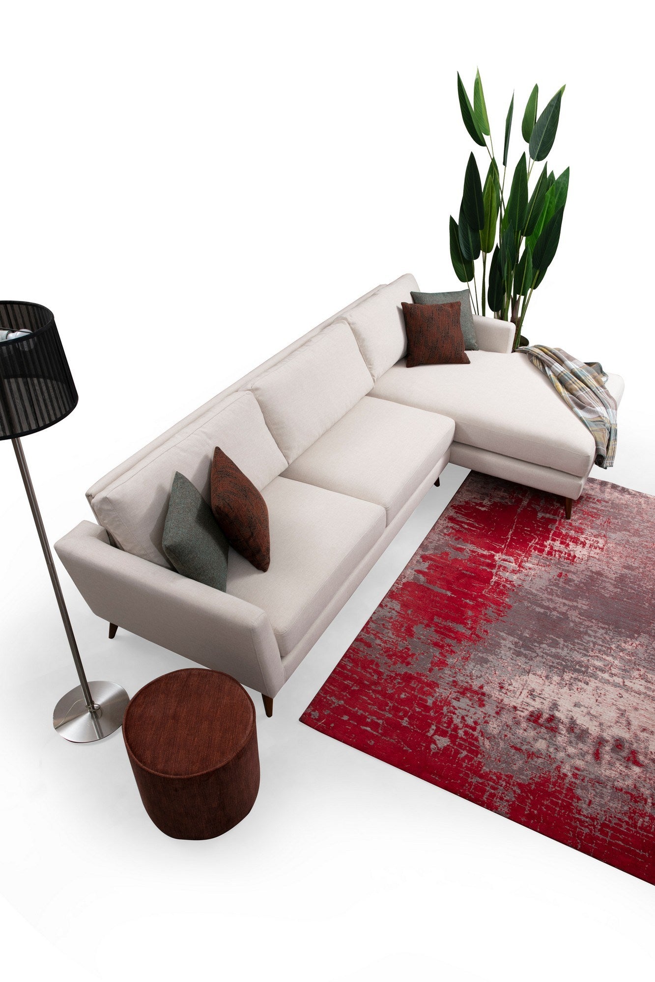 Sofá-cama de canto elegante, estrutura de madeira de faia e aglomerado, 303 x 168 cm, bege e marrom, 100% poliéster, perfeito para espaços de estar modernos, design funcional e elegante
