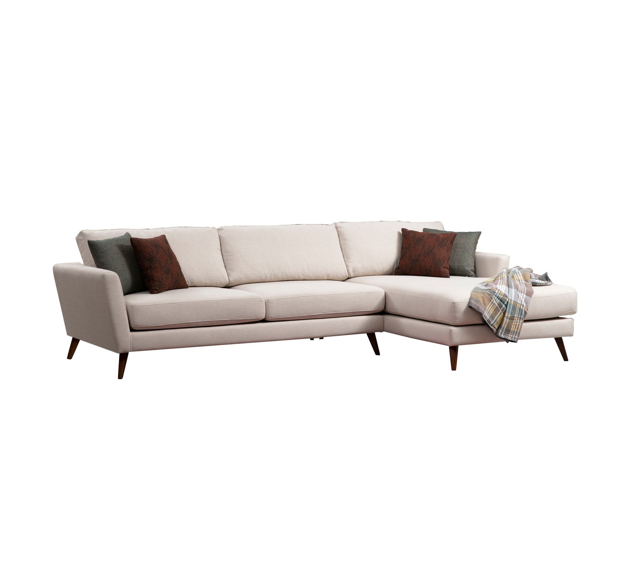 Sofá-cama de canto elegante, estrutura de madeira de faia e aglomerado, 303 x 168 cm, bege e marrom, 100% poliéster, perfeito para espaços de estar modernos, design funcional e elegante