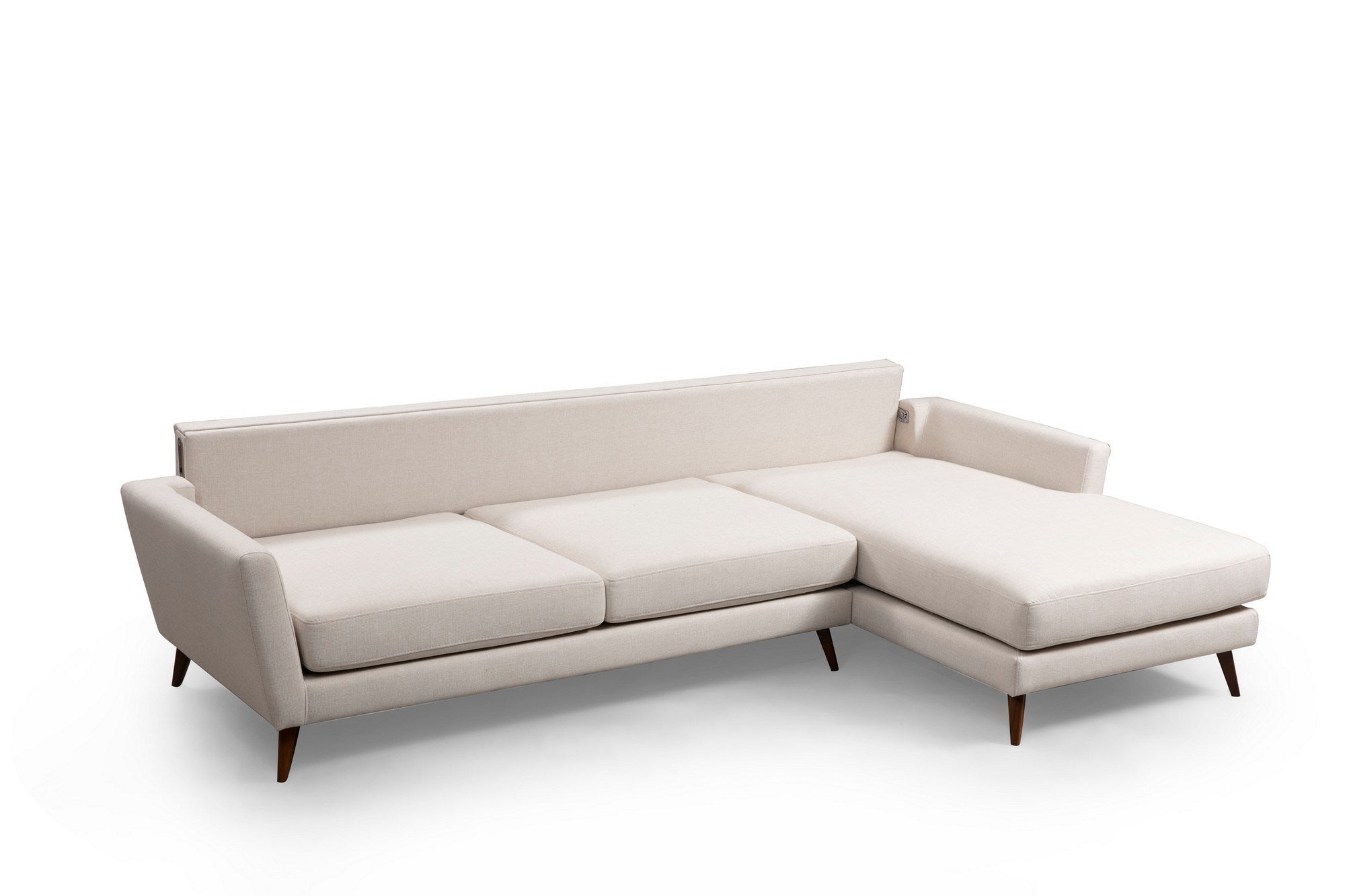 Sofá-cama de canto elegante, estrutura de madeira de faia e aglomerado, 303 x 168 cm, bege e marrom, 100% poliéster, perfeito para espaços de estar modernos, design funcional e elegante