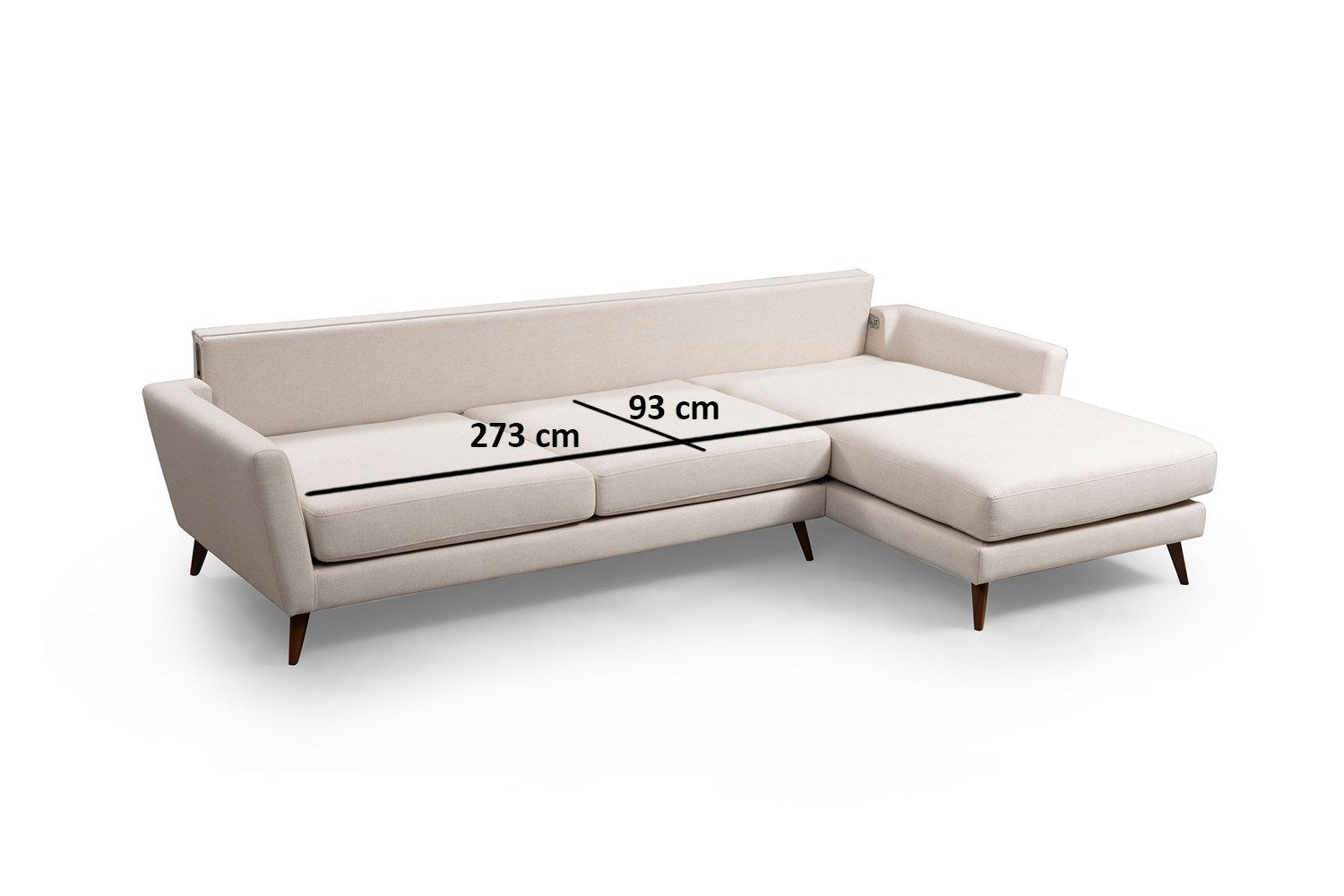 Sofá-cama de canto elegante, estrutura de madeira de faia e aglomerado, 303 x 168 cm, bege e marrom, 100% poliéster, perfeito para espaços de estar modernos, design funcional e elegante