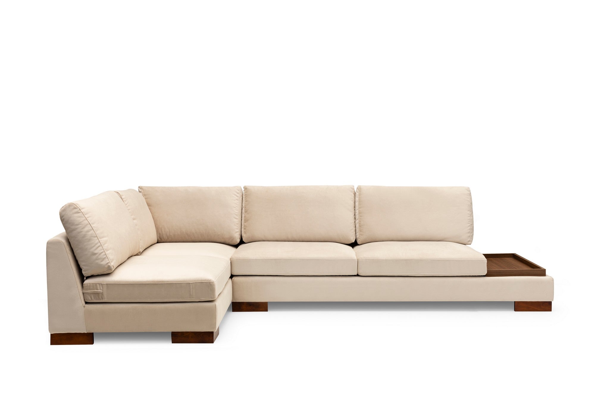 Sofá de Canto Elegante, Bege, 193x313 cm | Estrutura em Madeira de Faia, 100% Poliéster, Almofadas de Espuma Macia, Pés de Nogueira | Perfeito para Espaços de Vida Escandinavos Modernos