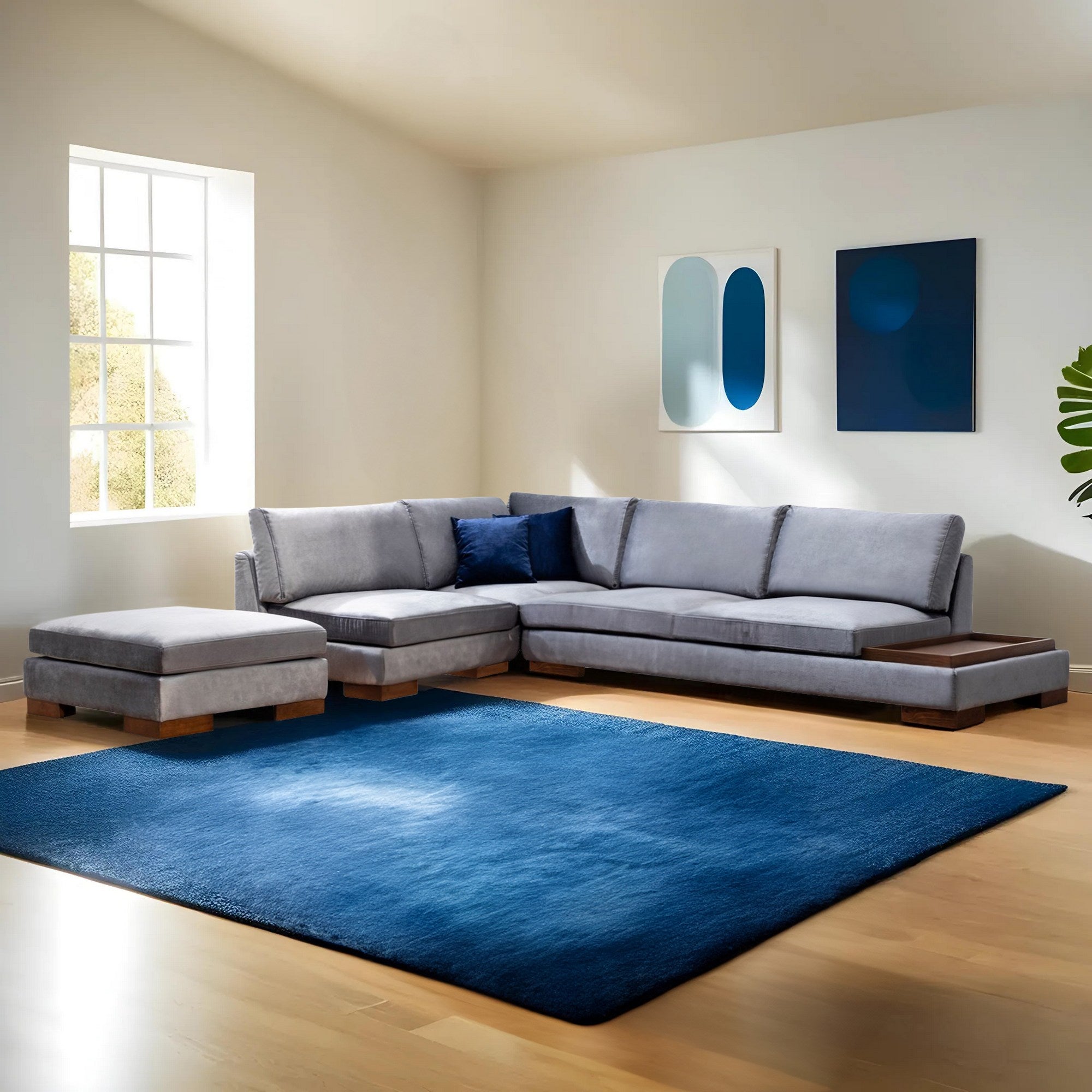 Sofá de canto elegante, cinza escuro, 193 x 313 cm | Estrutura em madeira de faia e aglomerado, 100% poliéster, almofadas de espuma macia, pernas de nogueira | Perfeito para espaços modernos