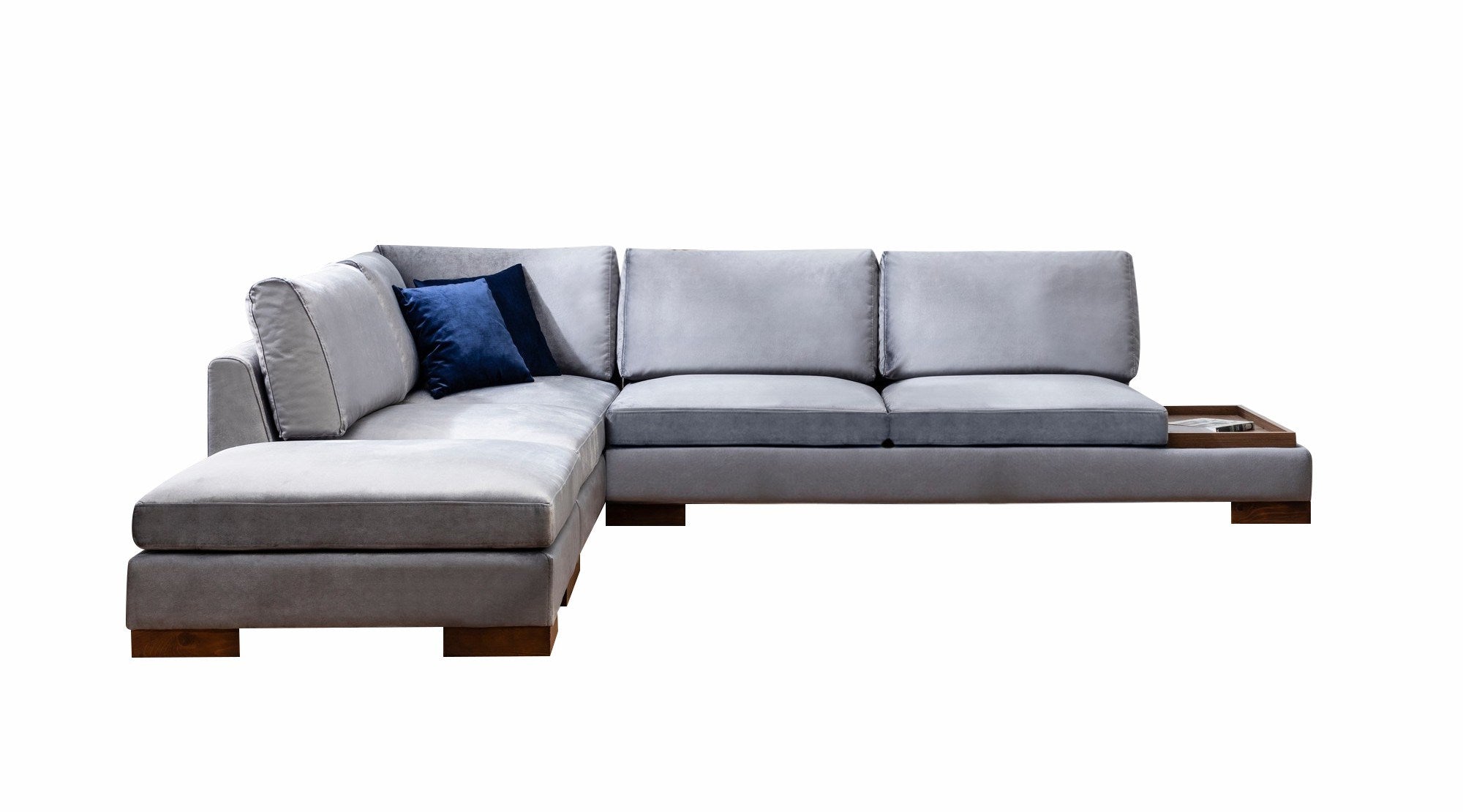 Sofá de canto elegante, cinza escuro, 193 x 313 cm | Estrutura em madeira de faia e aglomerado, 100% poliéster, almofadas de espuma macia, pernas de nogueira | Perfeito para espaços modernos